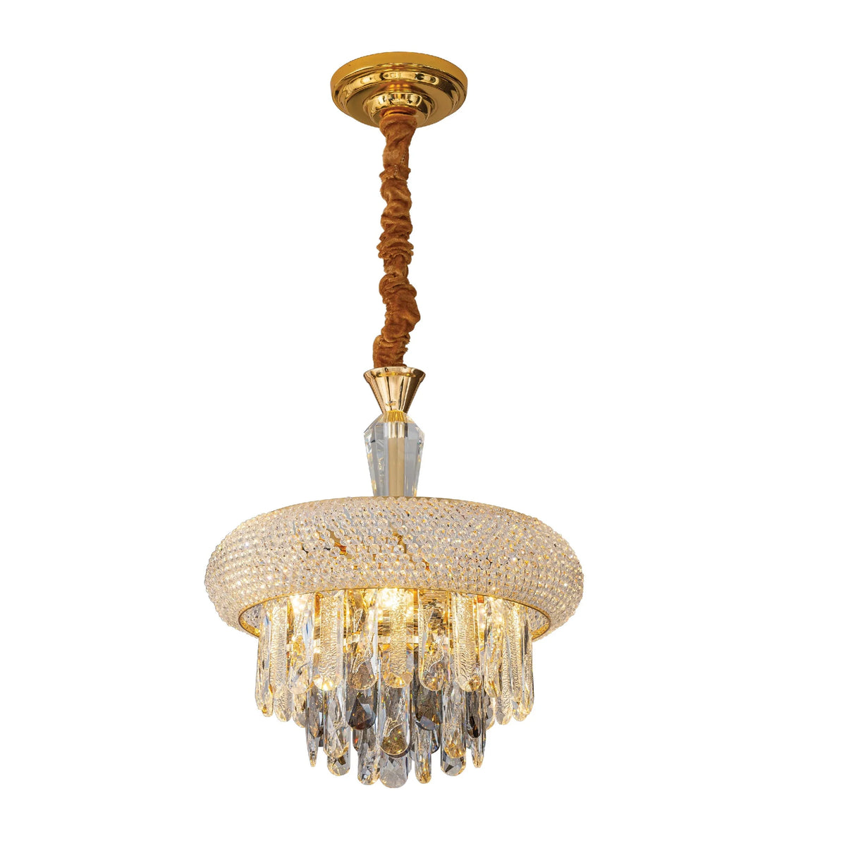 Lámpara de techo tipo candelabro de metal dorado y latón antiguo con cristales, con casquillos E14, tamaño pequeño o grande
