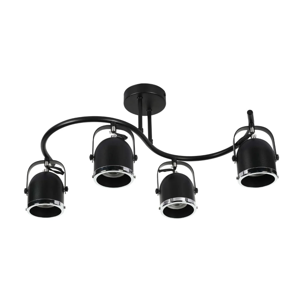 Foco GU10 giratorio en forma de S Negro y Cromo 4 lámparas