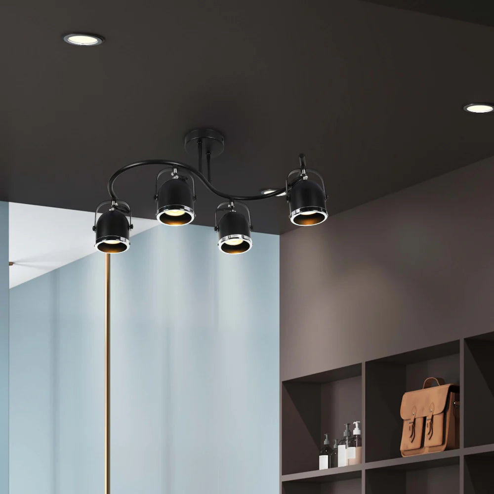 en una habitación oscura, Foco GU10 Rotatorio en forma de S, Negro y Cromo, 4 lámparas utilizadas para iluminación de acento