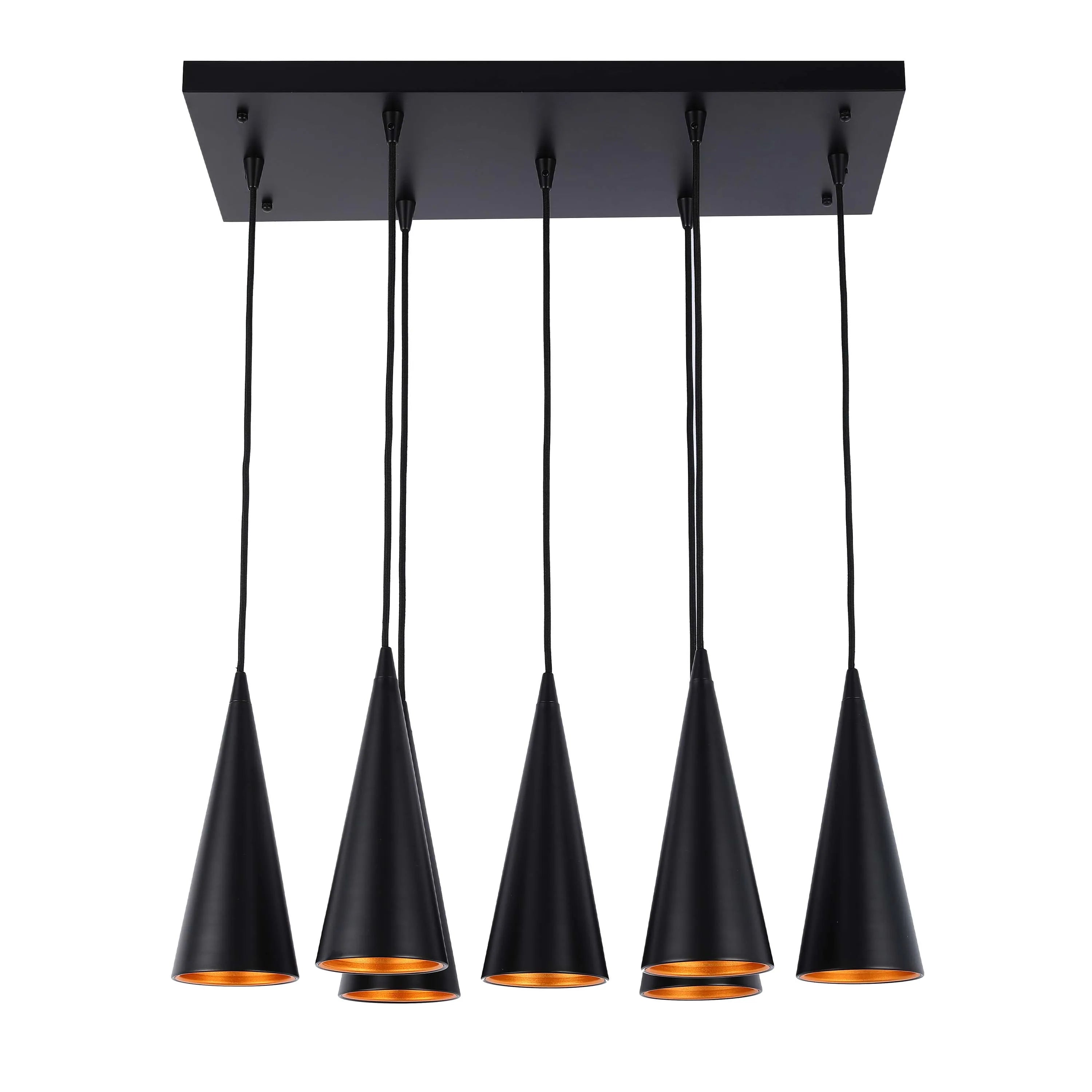 Lámpara colgante de cono con 6 luces - Casquillos E27, placa rectangular, regulable