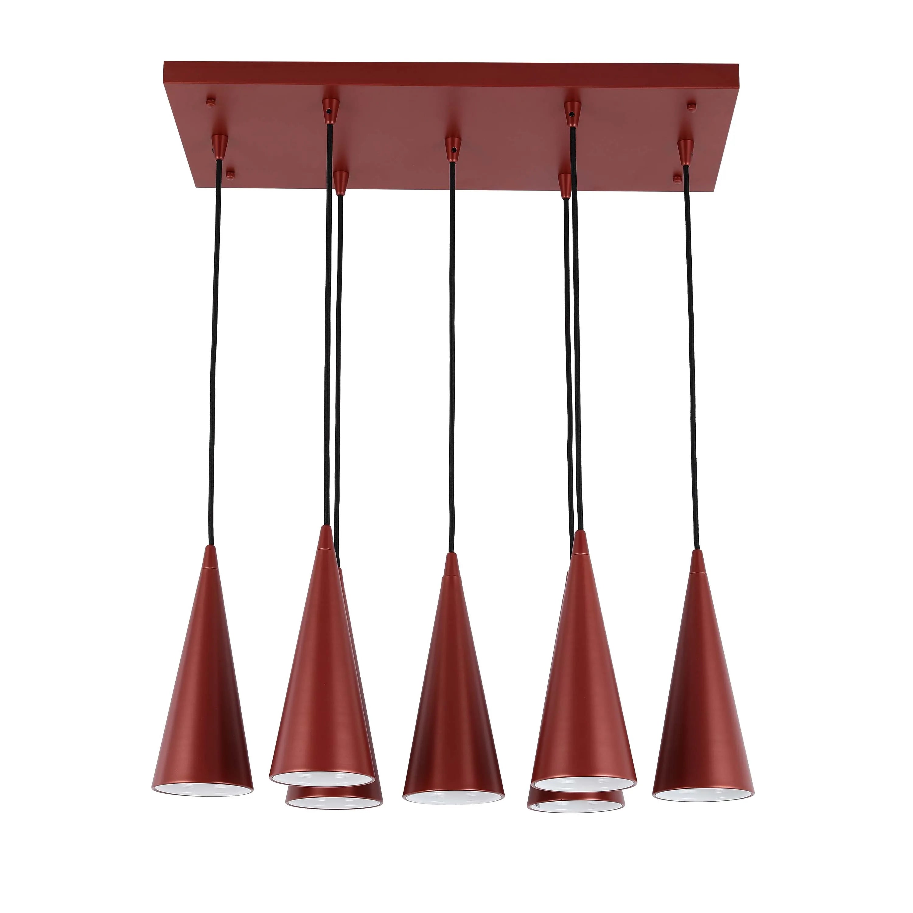 Lámpara colgante de cono con 6 luces - Casquillos E27, placa rectangular, regulable