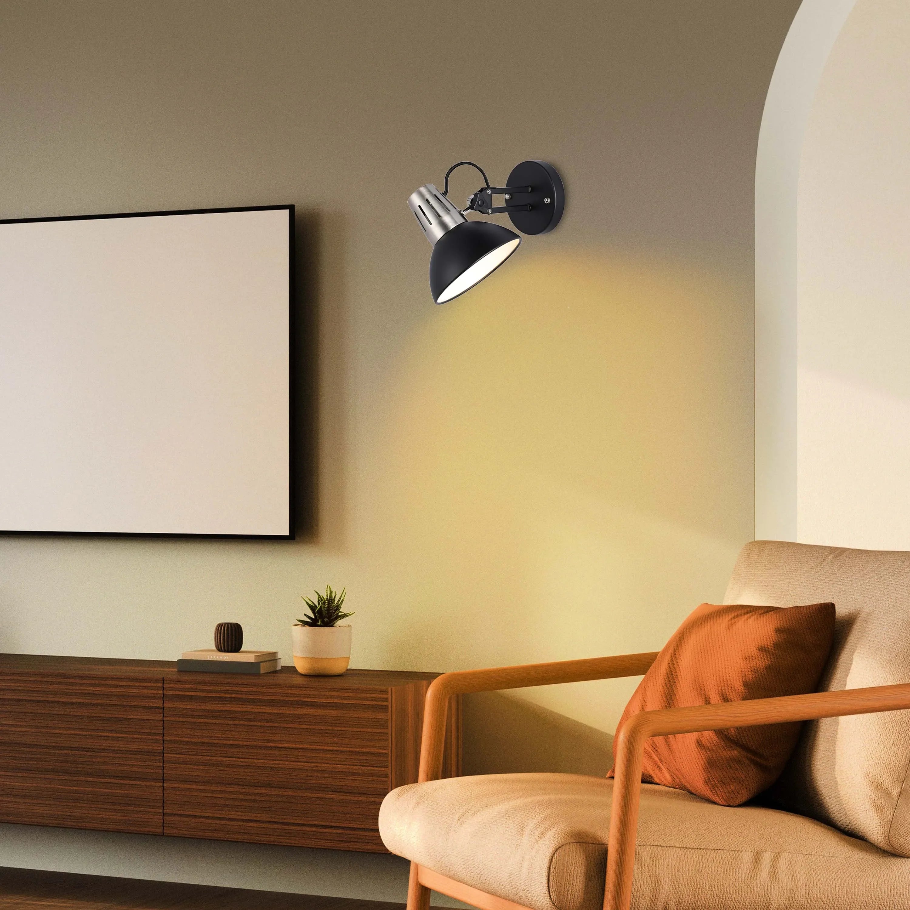 Lámpara de pared negra ajustable con interruptor en línea
