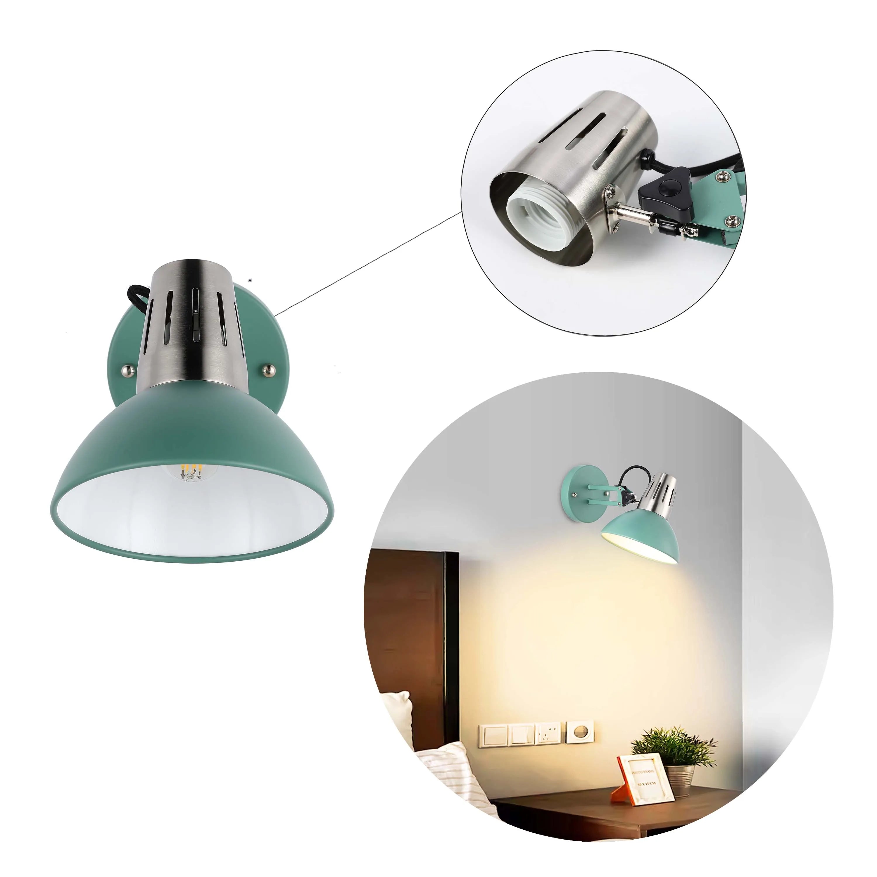 Lámpara de pared negra ajustable con interruptor en línea