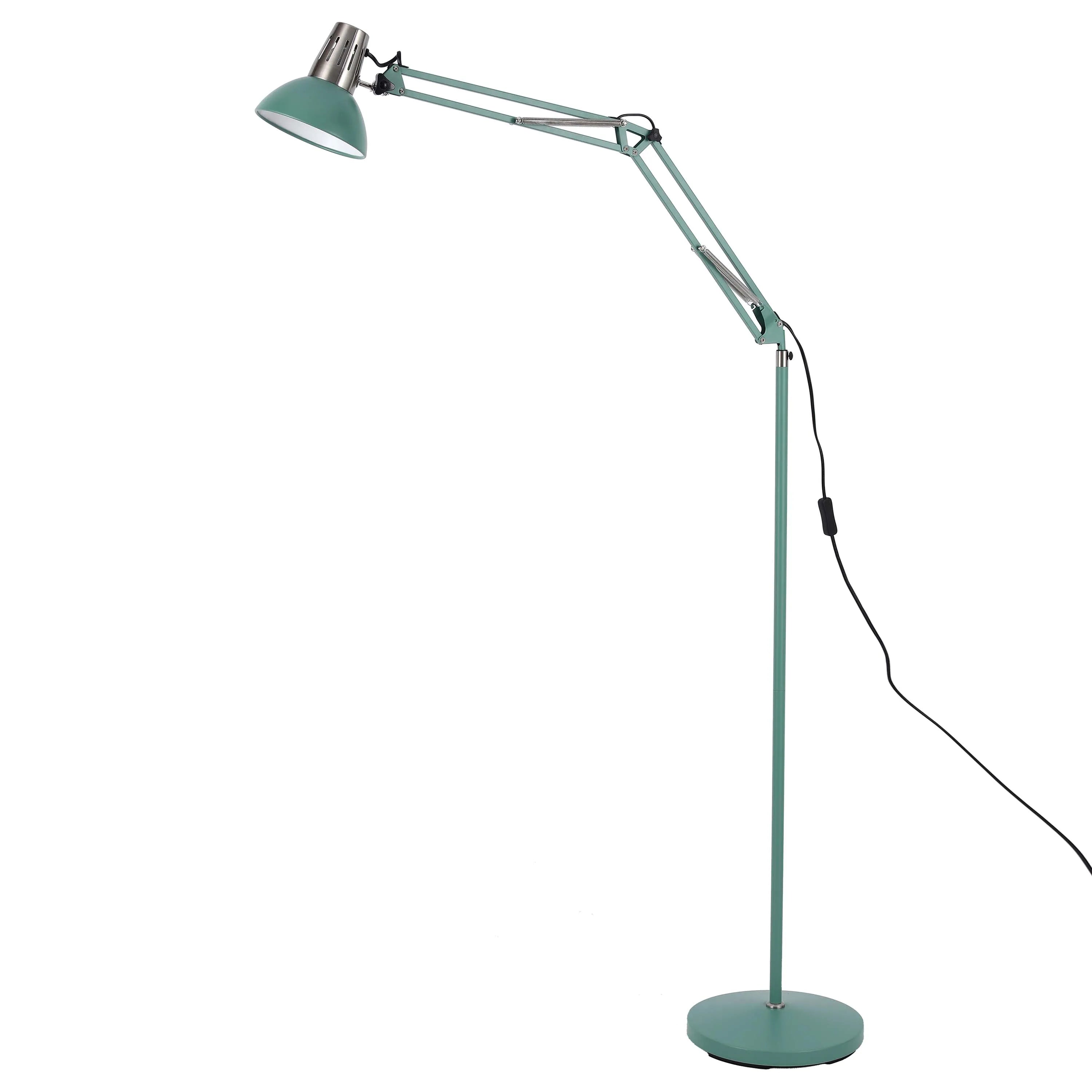 Lámpara de pie ajustable con brazo extensible y pantalla de acero - Portalámparas E27, regulable