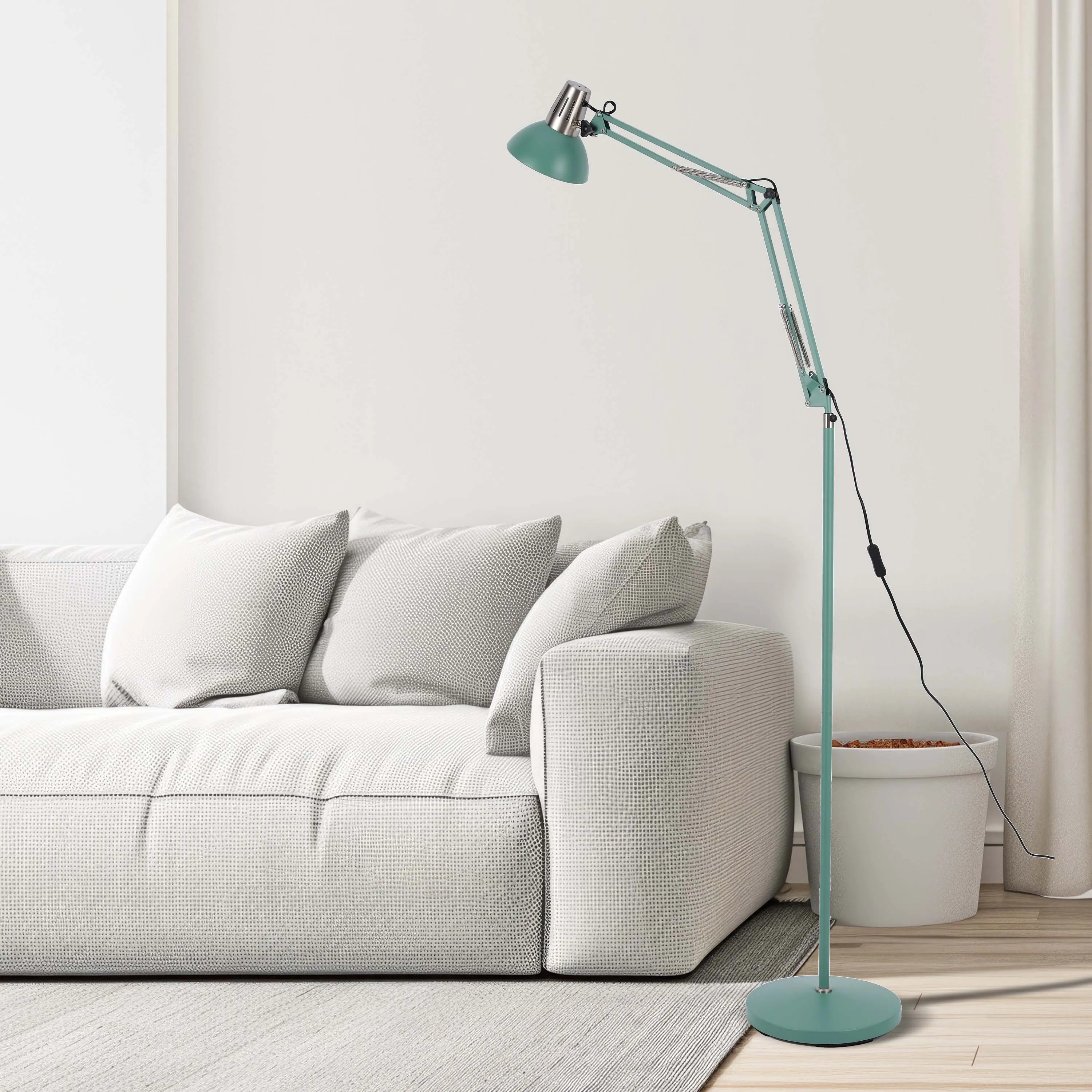 Lámpara de pie ajustable con brazo extensible y pantalla de acero - Portalámparas E27, regulable