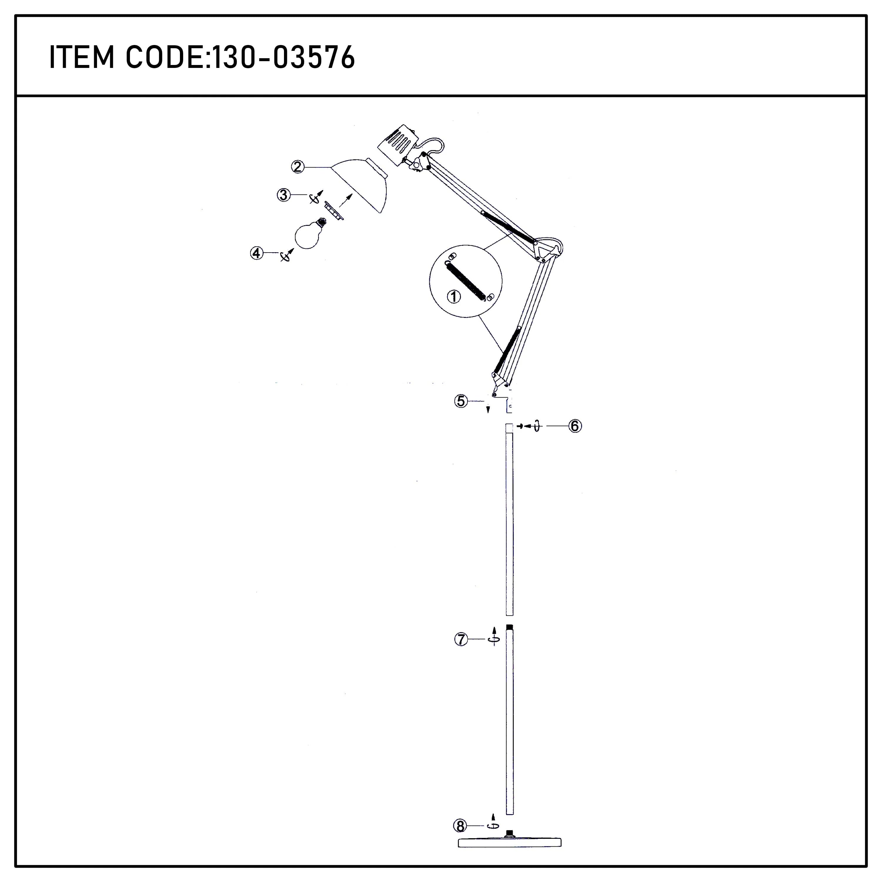 Lámpara de pie ajustable con brazo extensible y pantalla de acero - Portalámparas E27, regulable