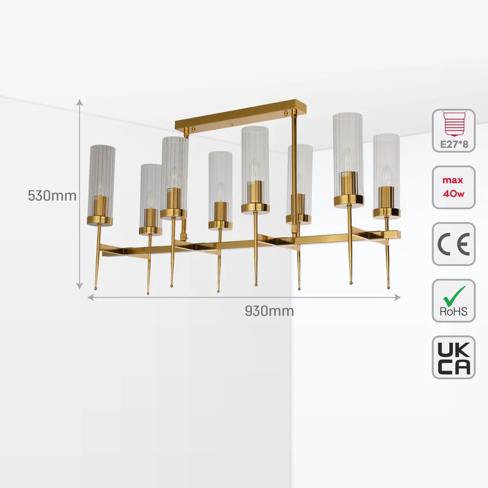 Tamaño y especificaciones técnicas de la Lámpara de Techo con Araña de Vidrio Estriado Americano-159-18222