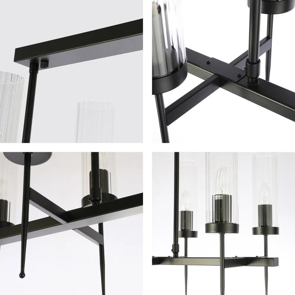 Toma cerca del Lámpara de Techo Candelabro de Vidrio Estriado Americano-159-18228