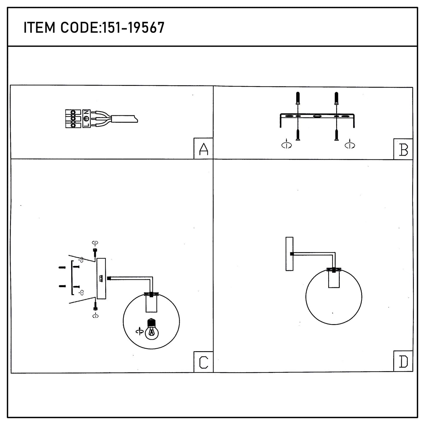 Lámpara de pared de vidrio transparente y latón antiguo con cadena de tracción
