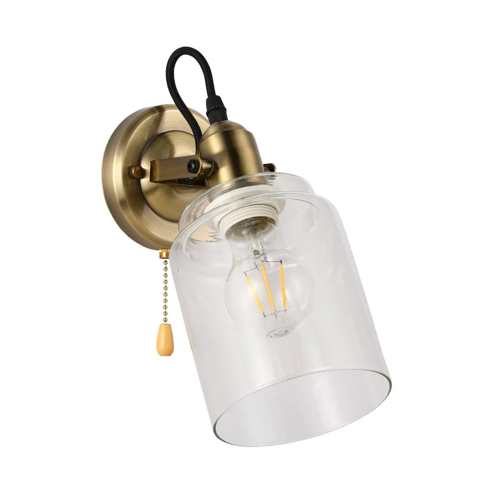 Luz de pared de vidrio ámbar en forma de cono, ideal para salas modernas con un toque elegante y funcional.