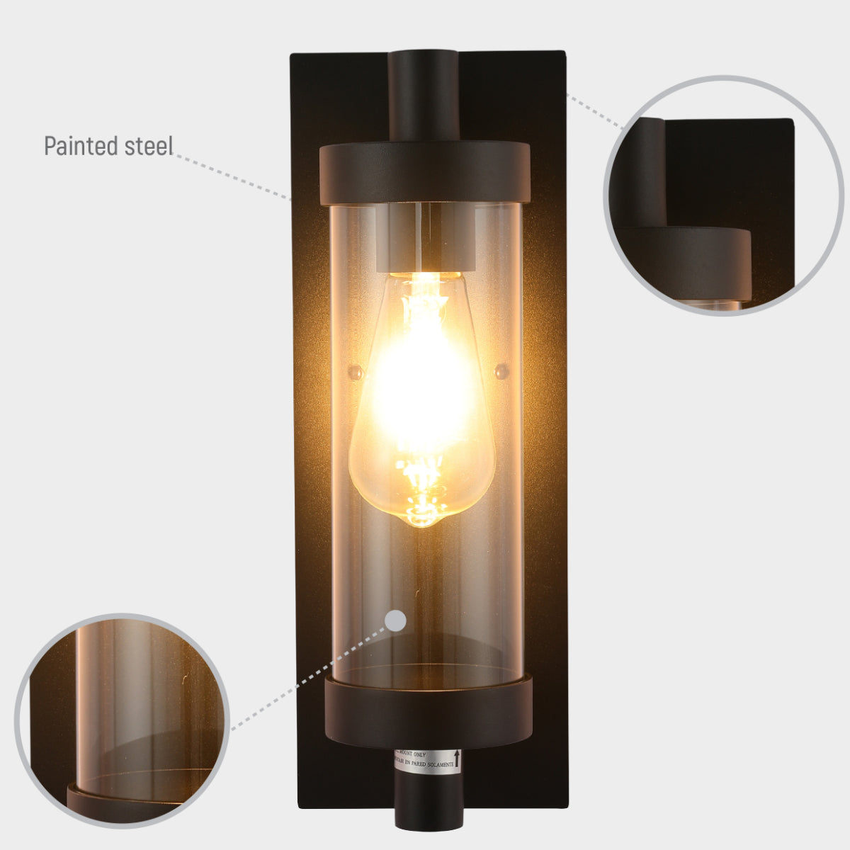Aplique de pared de aluminio y vidrio, ideal para exteriores e interiores con estilo elegante y atemporal.