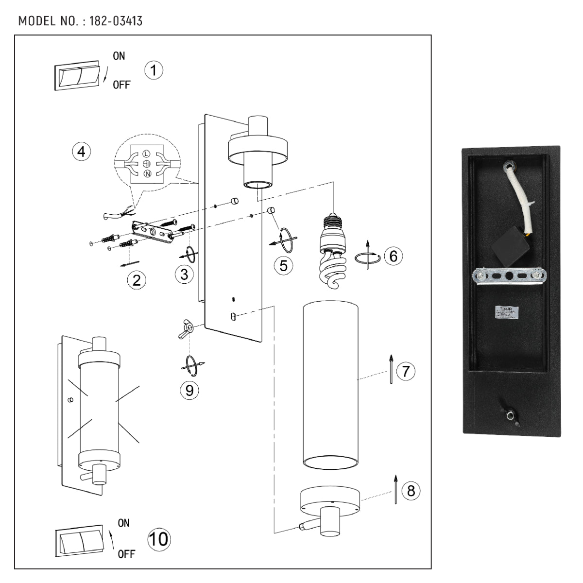 Detalles técnicos del aplique de pared de cristal y aluminio, compatible con E27, ideal para espacios interiores y exteriores elegantes.