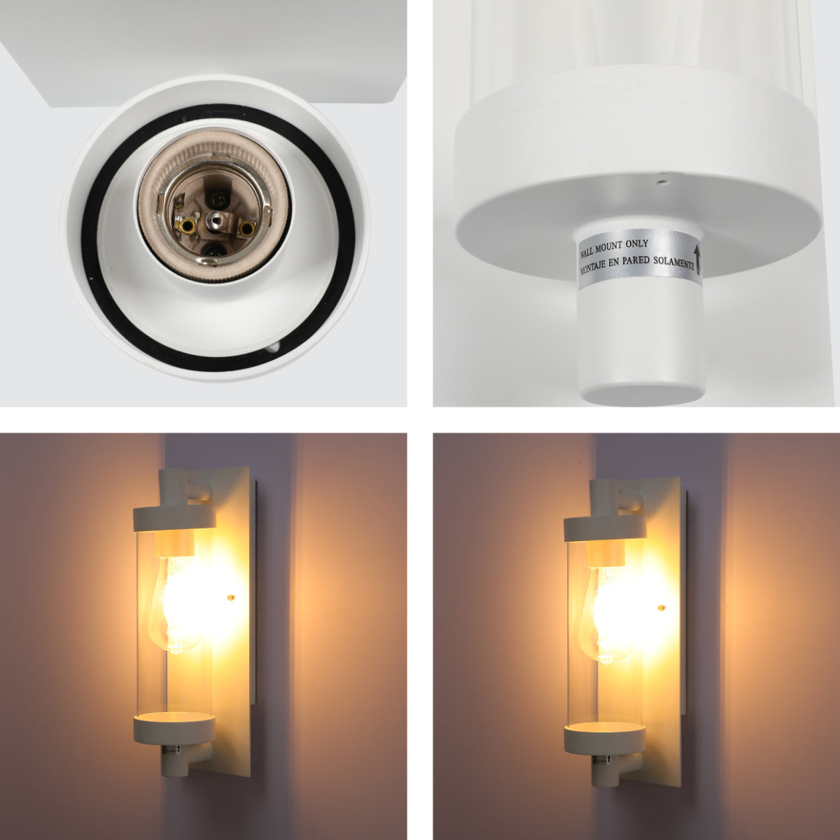 Primer plano de un aplique de pared elegante de vidrio y aluminio, ideal para exteriores e interiores con estilo contemporáneo.