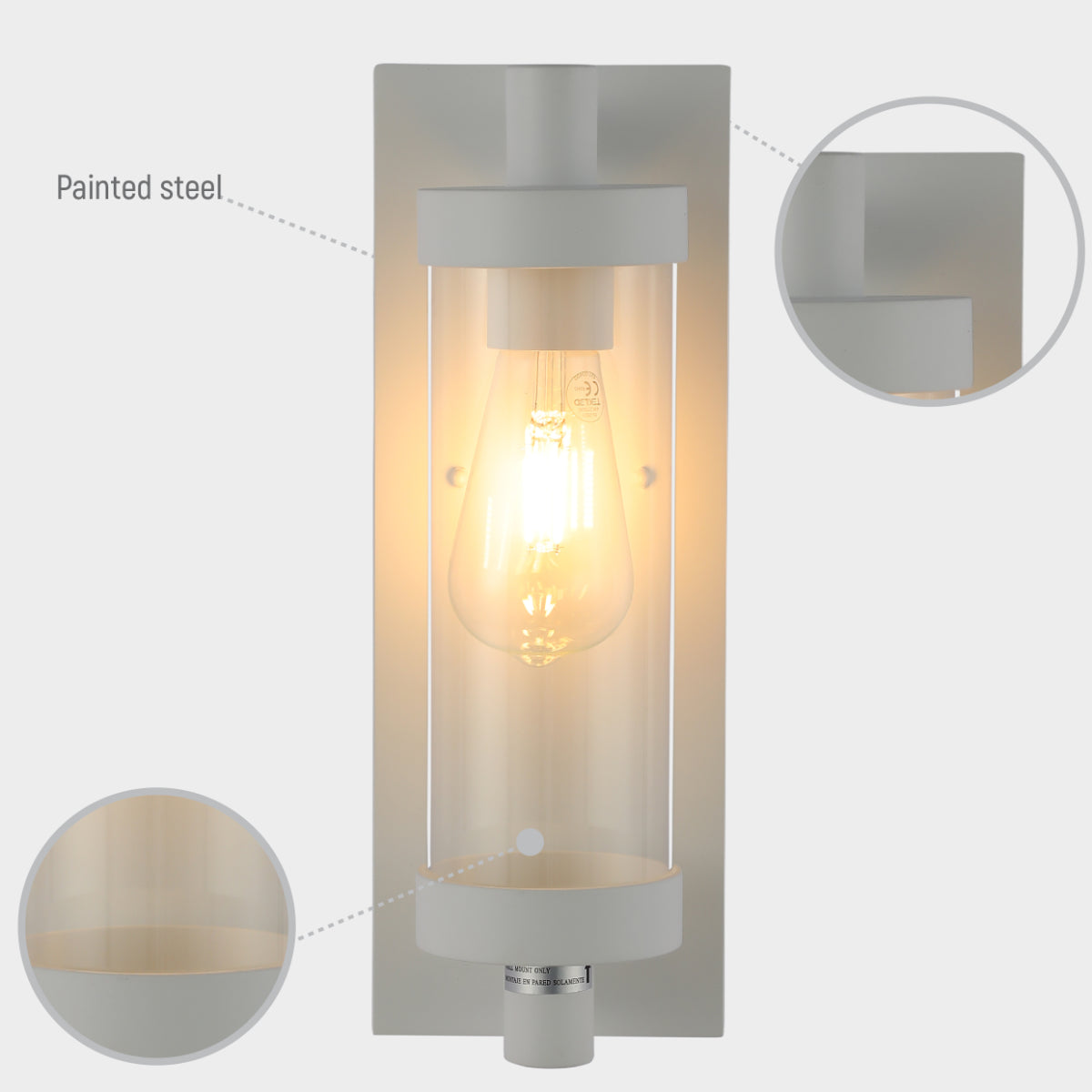Lámpara de pared elegante, fabricada en vidrio duradero y aluminio, ideal para exteriores e interiores con estilo contemporáneo.