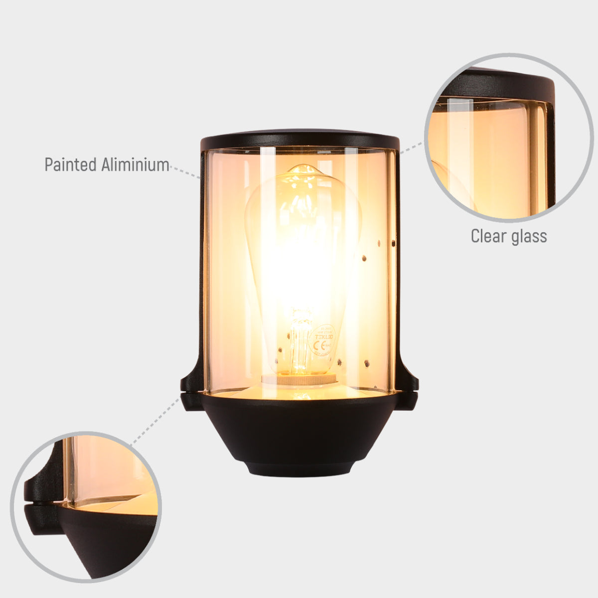 Lámpara de pared vintage de exterior IP54, ideal para patios y jardines con decoración clásica.