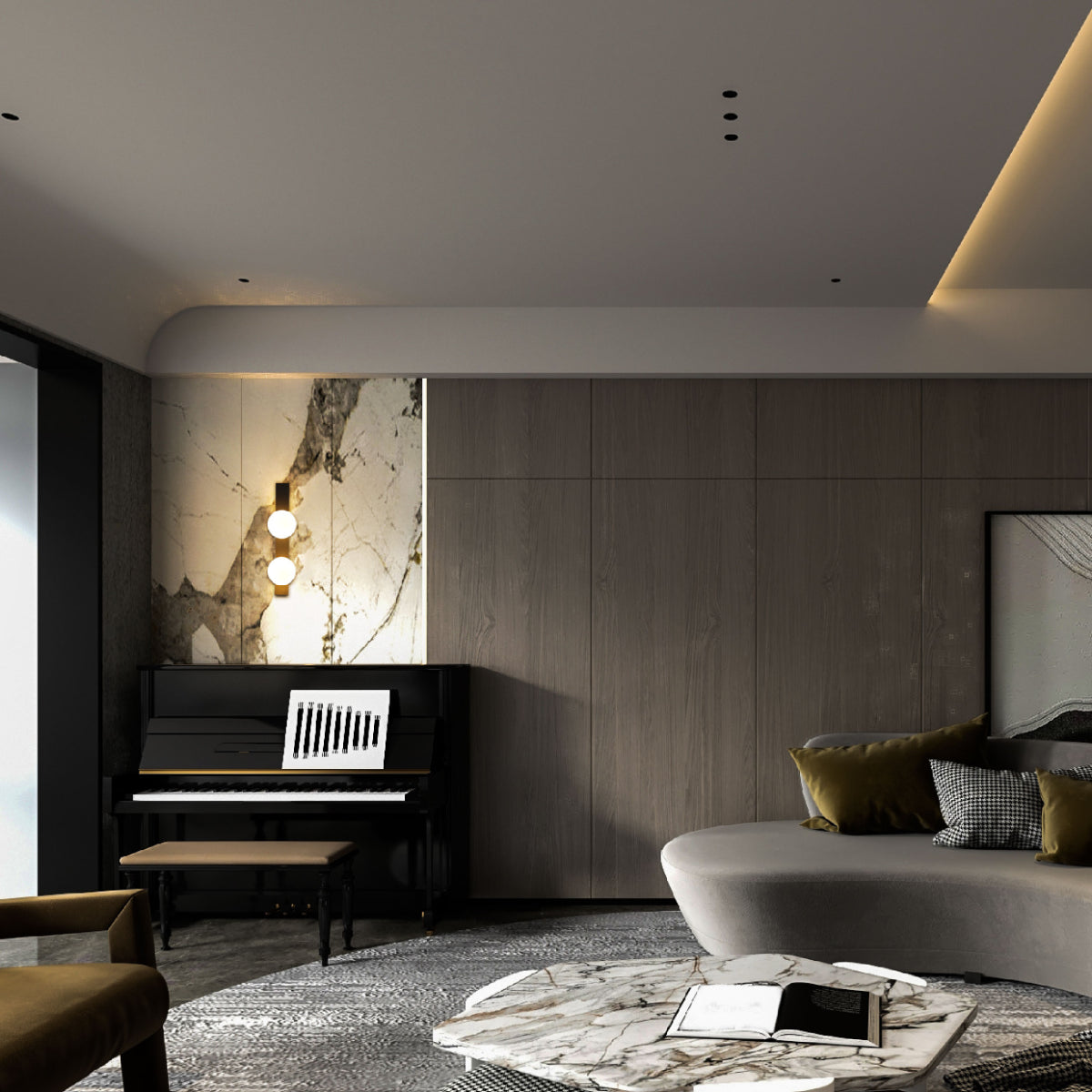 Aplique de pared ajustable en forma de globo, ideal para salas modernas y comedores con estilo contemporáneo.