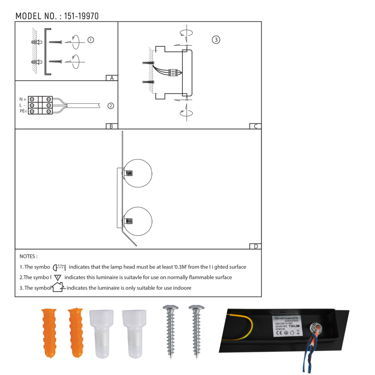 Dibujo técnico de aplique de pared ajustable, ideal para ambientes modernos, mostrando dimensiones y especificaciones de instalación.