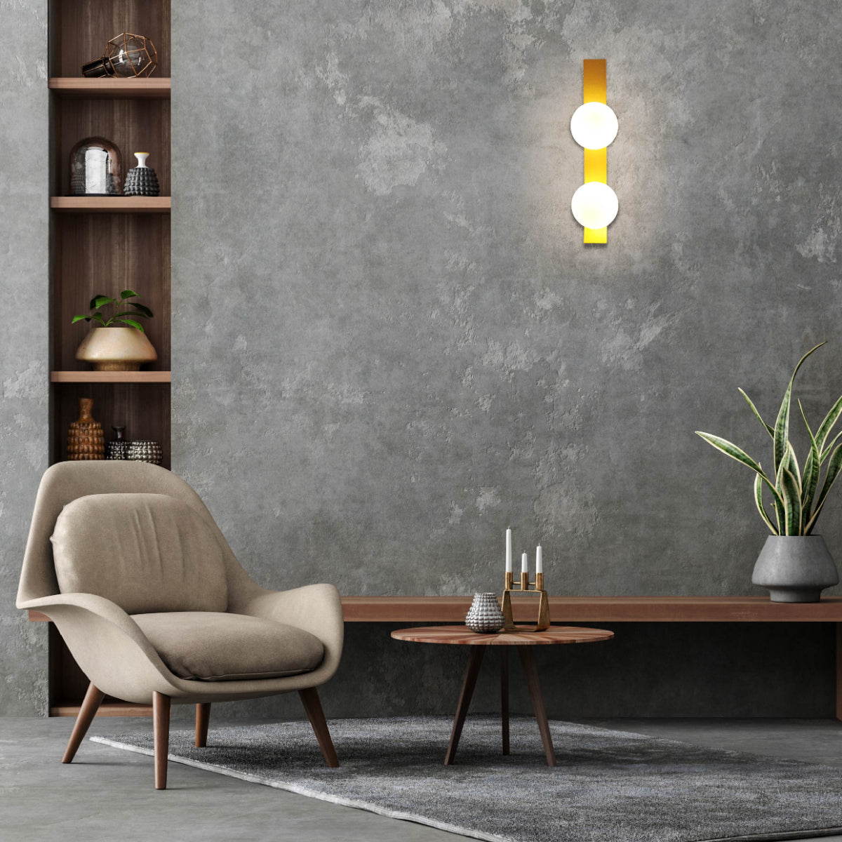Aplique de pared globos ajustable en un ambiente moderno, ideal para salas de estar con estilo contemporáneo.