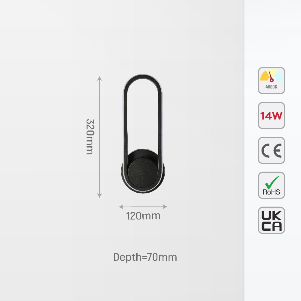 Aplique de pared LED en forma elíptica, ideal para oficinas con estilo moderno y minimalista, emitiendo luz blanca fresca.