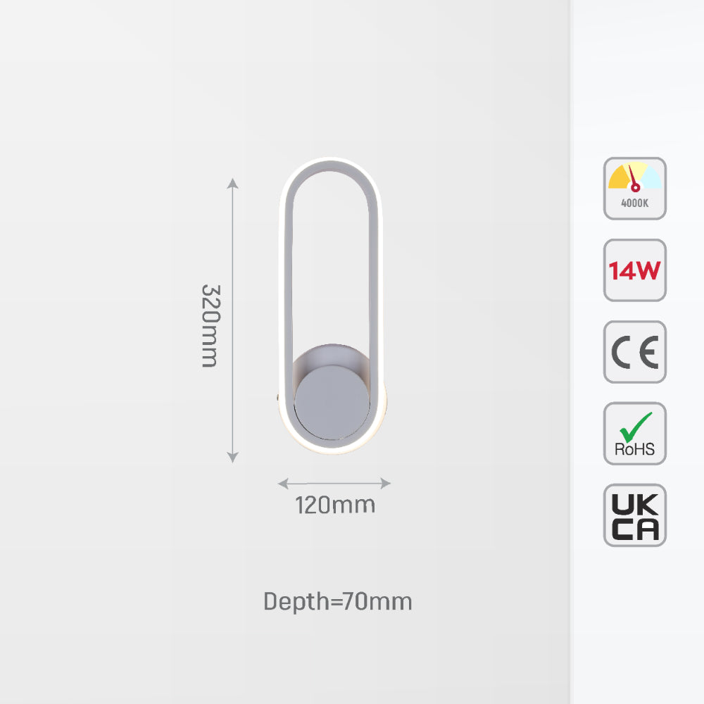 Aplique de pared LED negro y ovalado, ideal para espacios modernos y minimalistas, proporcionando luz blanca fría en salas de estar o pasillos.