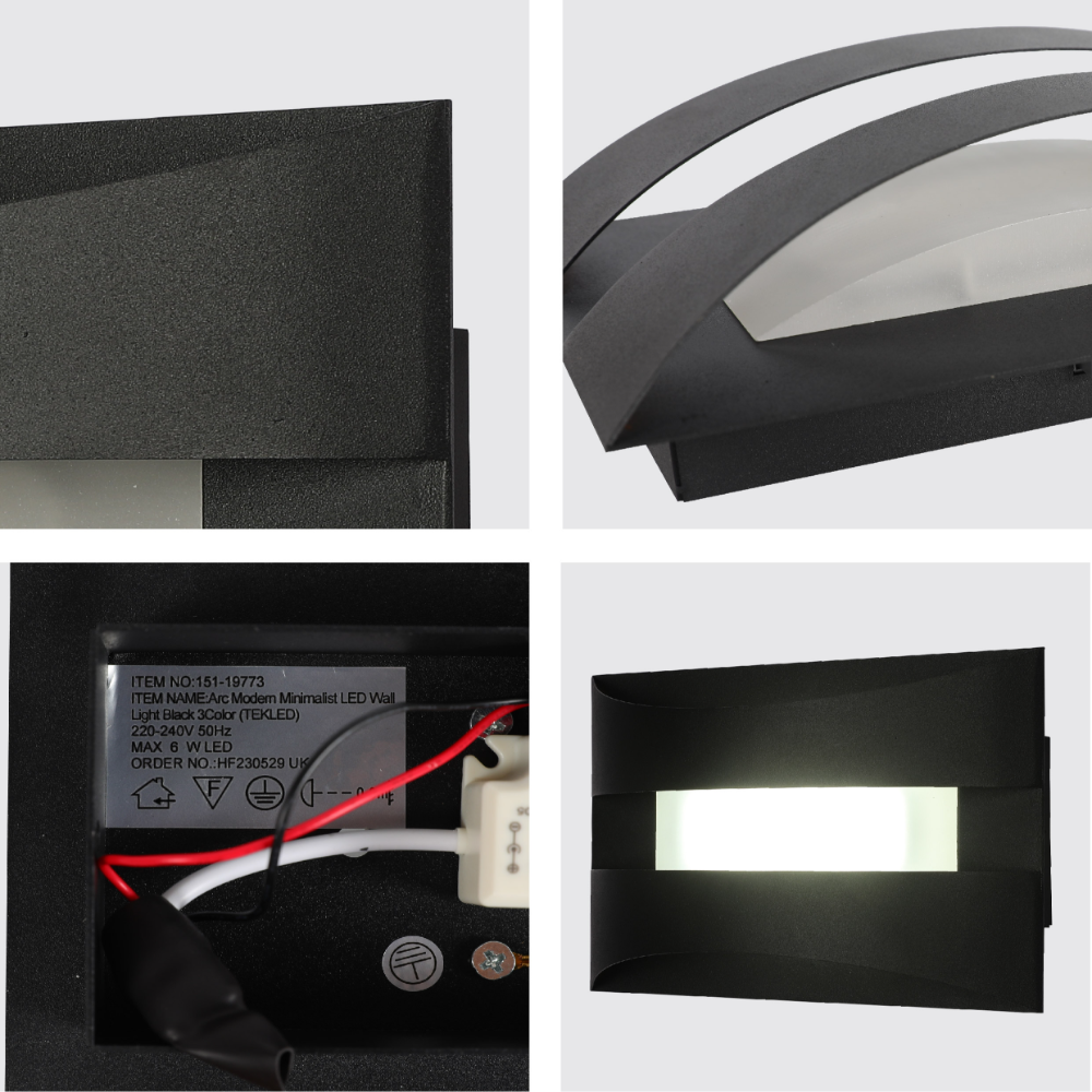 Aplique de pared LED de doble arco moderno, ideal para salones con decoración contemporánea y elegante.