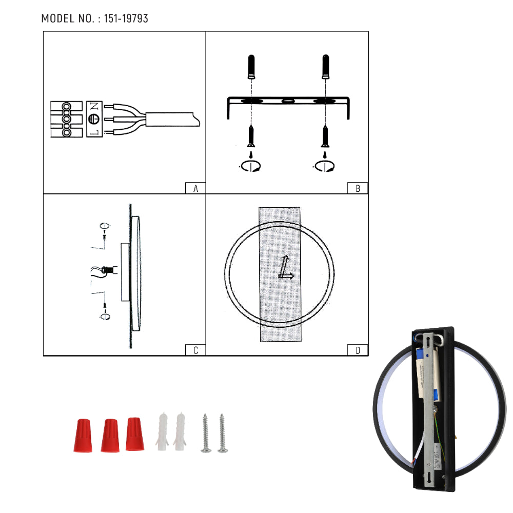Aplique de pared LED en forma de reloj de sol negro, ideal para iluminar pasillos con estilo moderno y elegante.