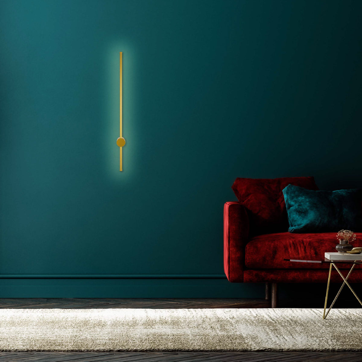 Aplique de pared lineal minimalista, perfecto para espacios modernos como salones o pasillos. Elegante y funcional en su diseño.