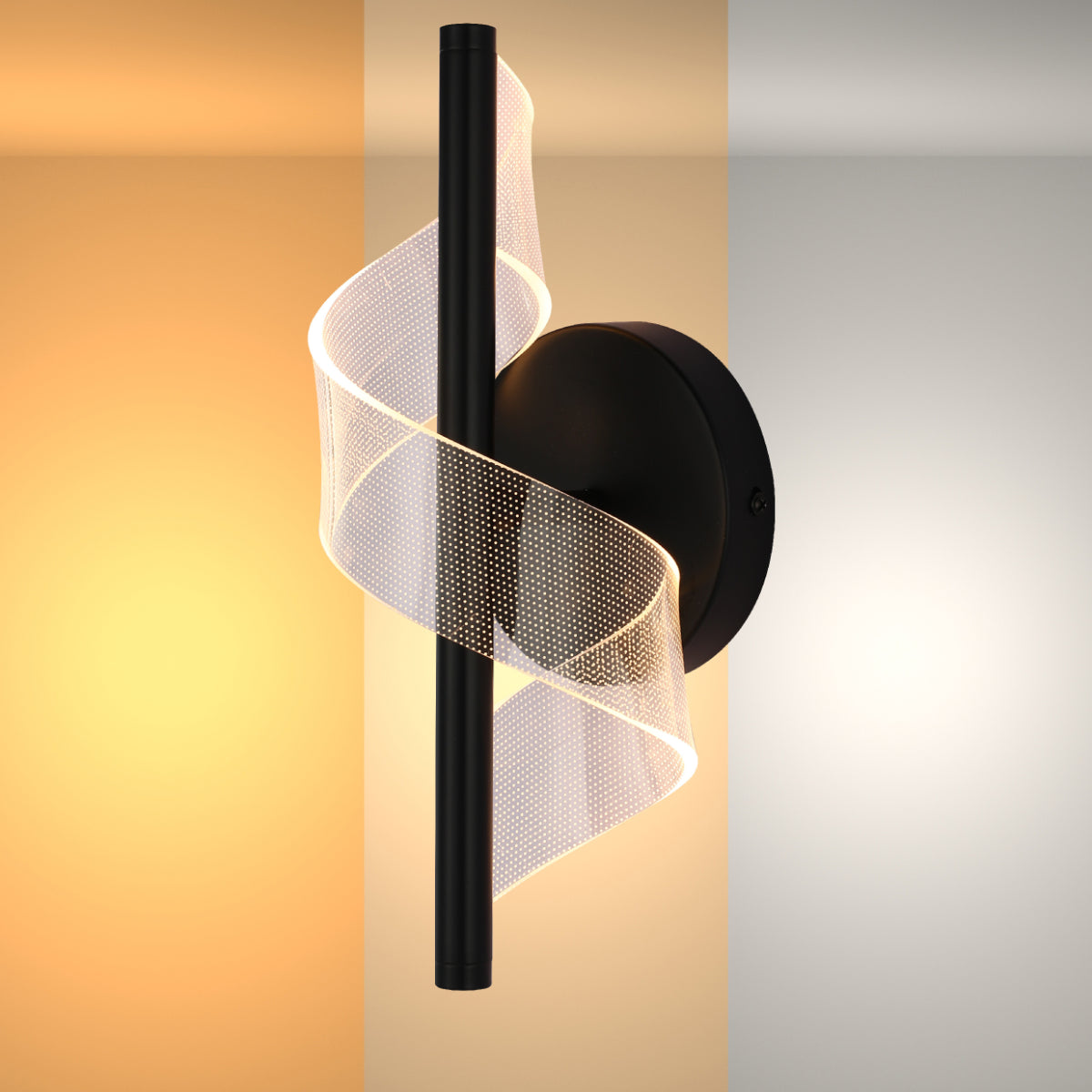 Aplique de pared moderno en espiral con acabado cromado, perfecto para salas contemporáneas y decoración elegante.