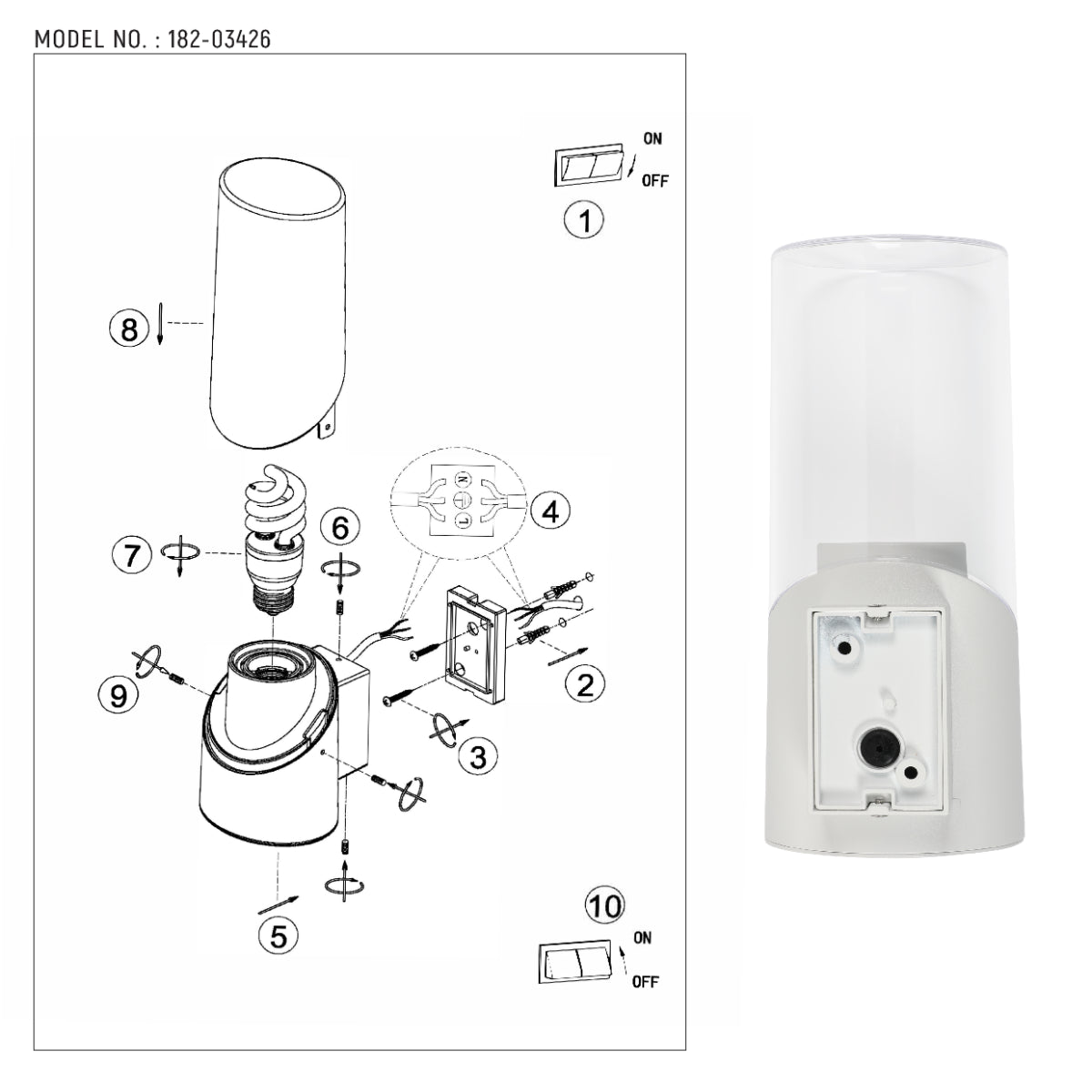 Dibujo técnico de aplique de pared exterior con grado de protección IP54, ideal para exteriores modernos y resistentes.