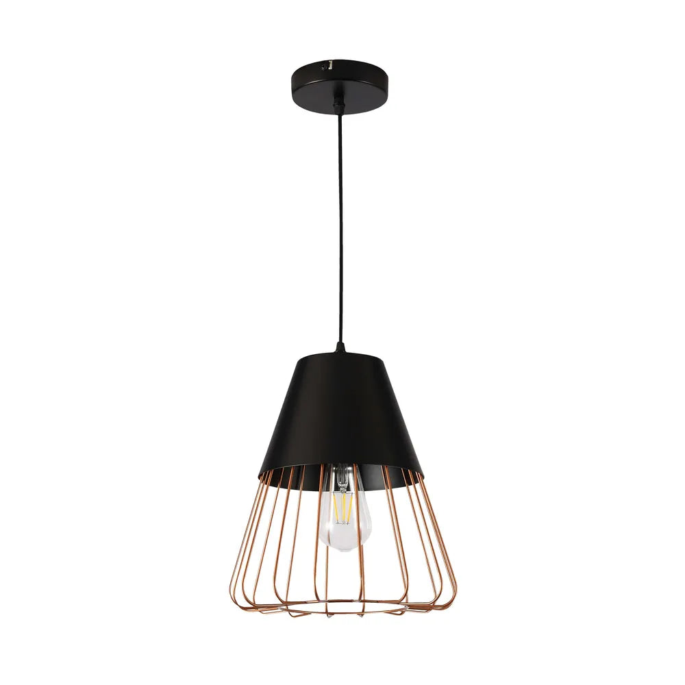 Lámpara Colgante de Metal TEKLED Aurelia Negro y Oro Lámpara de Jaula-Colgante-Cono-150-180821