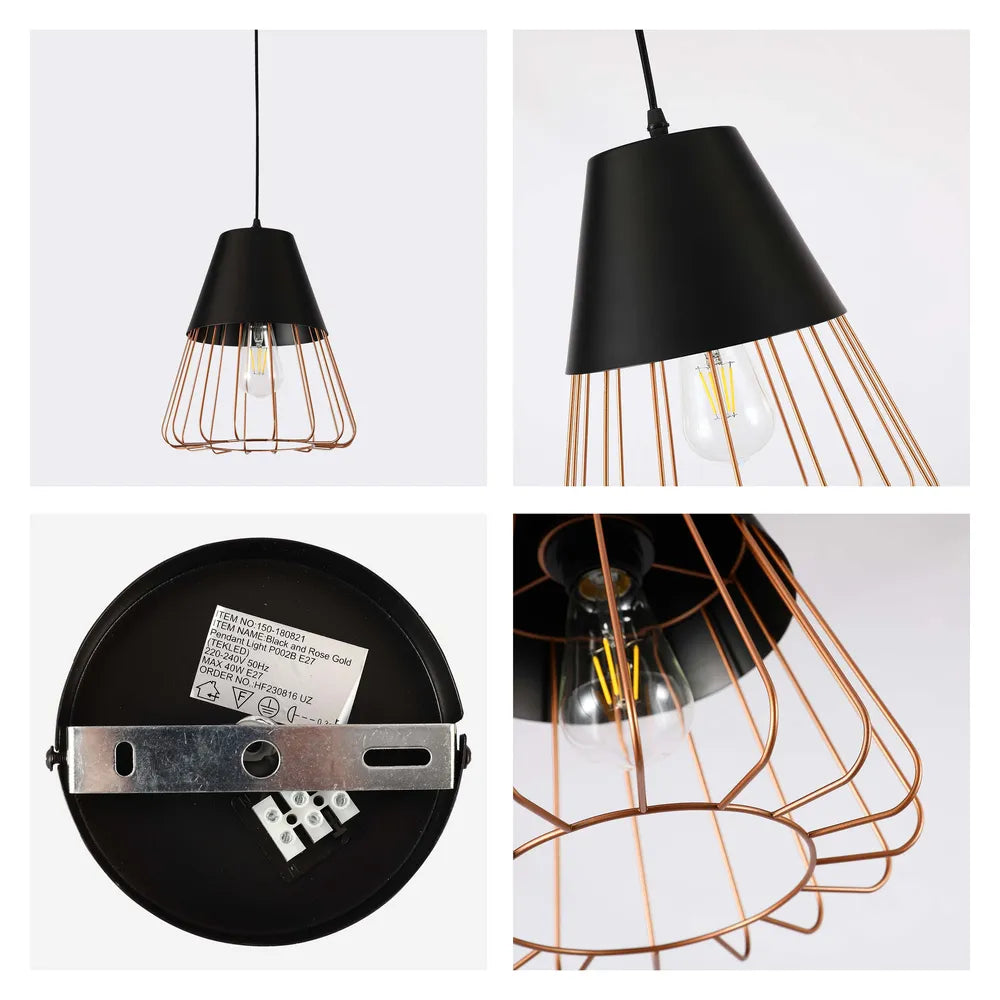 Detalles de la Lámpara Colgante Aurelia Black & Gold Cage-150-180821
