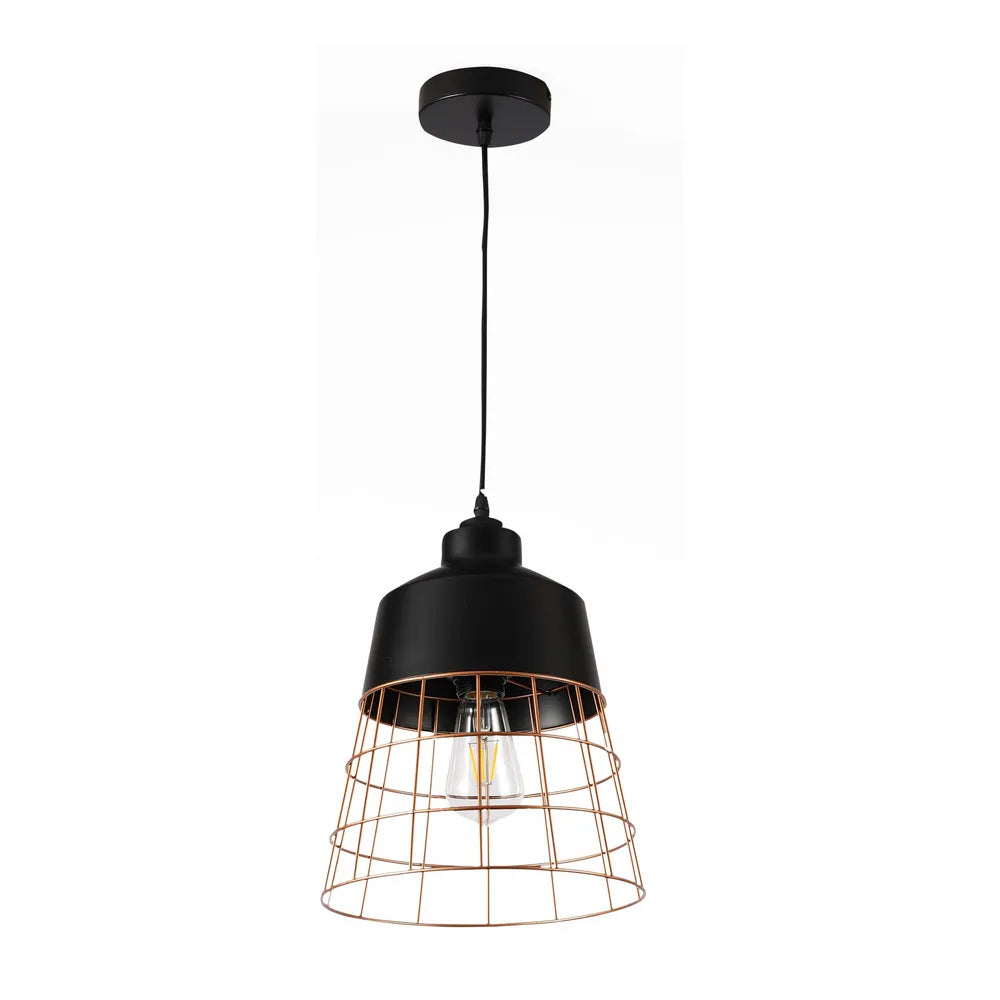 Metal Colgante Luz TEKLED Aurelia Negro y Dorado Luz Colgante Jaula-Campana-150-180822
