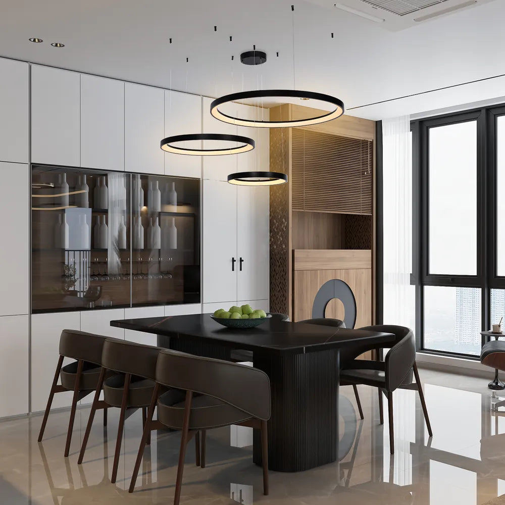 Luz de Techo Moderna TEKLED Aurora Flow Dinámica LED Moderna Lámpara Colgante de Techo (3 Aros Personalizables, CCT Ajustable)-Negro-159-18169