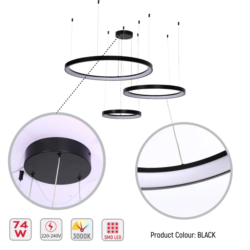 Detalles de la Lámpara de Techo Colgante Moderna LED Aurora Flow Dynamic (3 Aros Personalizables, CCT Ajustable)-159-18169