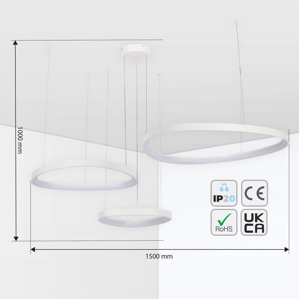 Tamaño y especificaciones técnicas del Lámpara de Techo Colgante Moderna con LED Dinámica Aurora Flow (3 Anillos Personalizables, CCT Ajustable)-159-18170