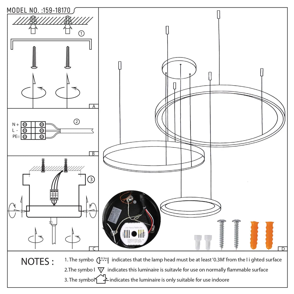 Manual de usuario para la Lámpara de Techo Colgante Moderna de LED Dinámica Aurora Flow (3 Aros Personalizables, CCT Ajustable)-159-18170