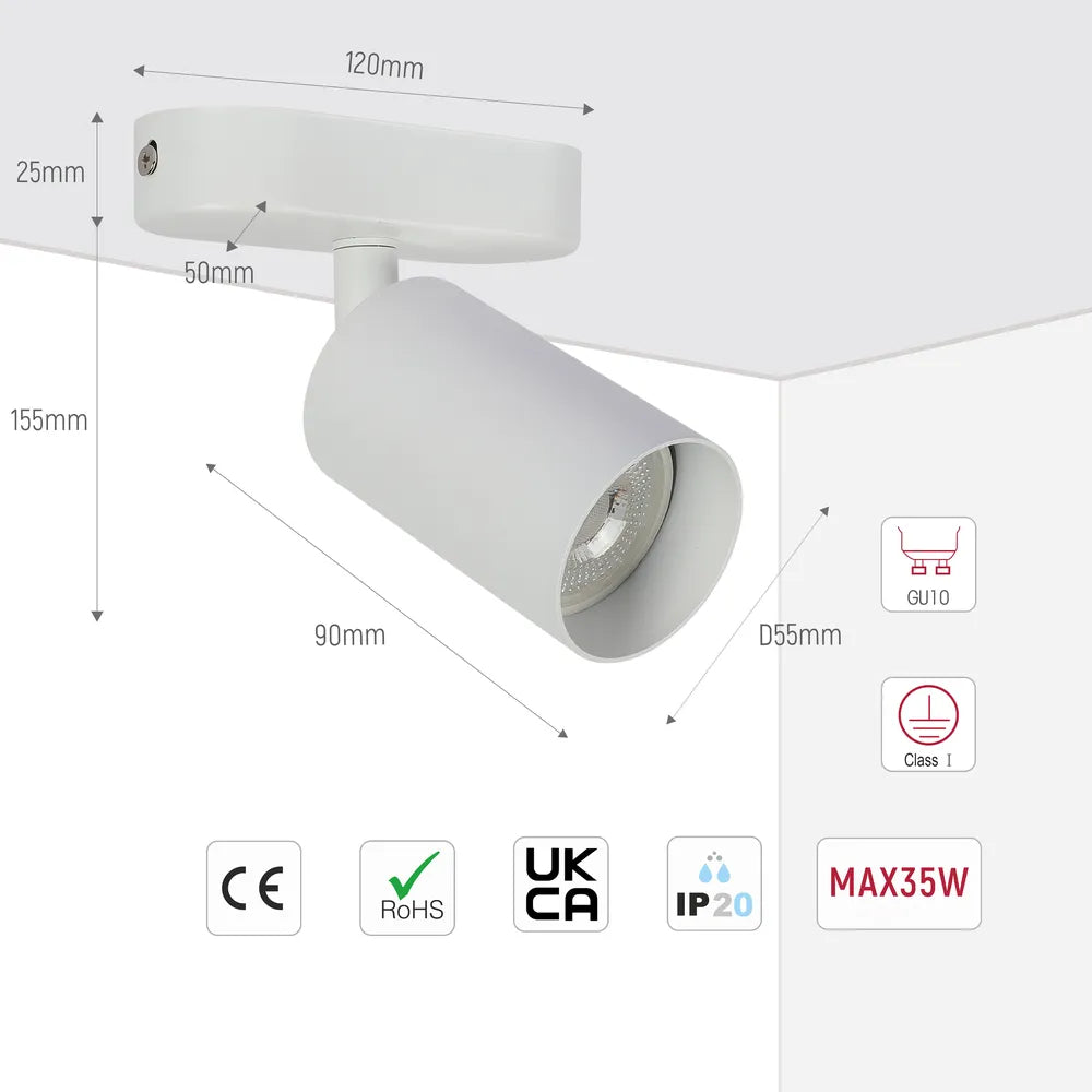 Tamaño y especificaciones técnicas del Proyector Cilíndrico GU10 Spotlight-172-03047