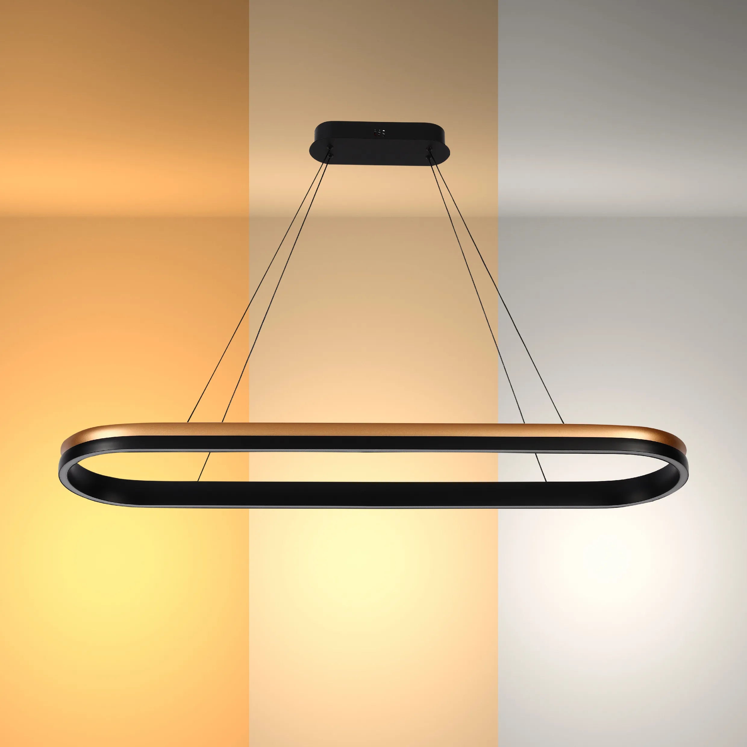 Lámpara Colgante LED Moderna en Negro y Dorado - Niveles Único, Doble, Triple y Oblonga