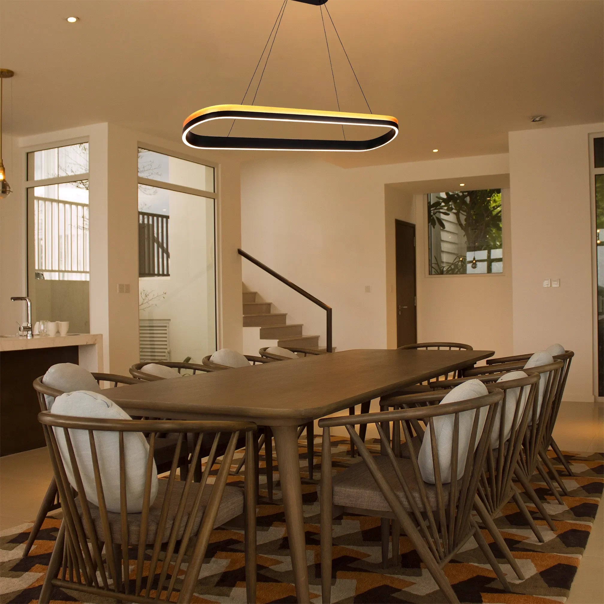 Lámpara Colgante LED Moderna en Negro y Dorado - Niveles Único, Doble, Triple y Oblonga