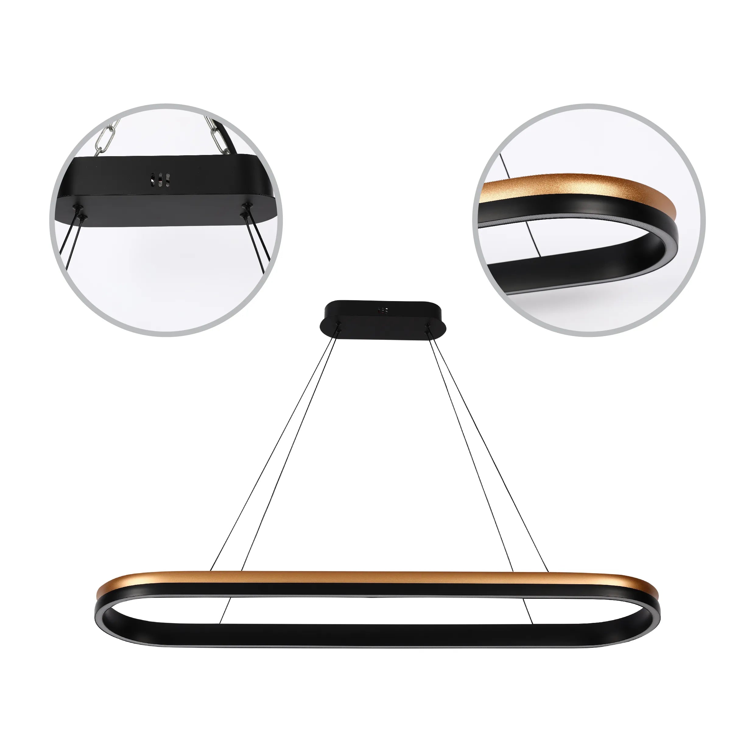 Lámpara Colgante LED Moderna en Negro y Dorado - Niveles Único, Doble, Triple y Oblonga