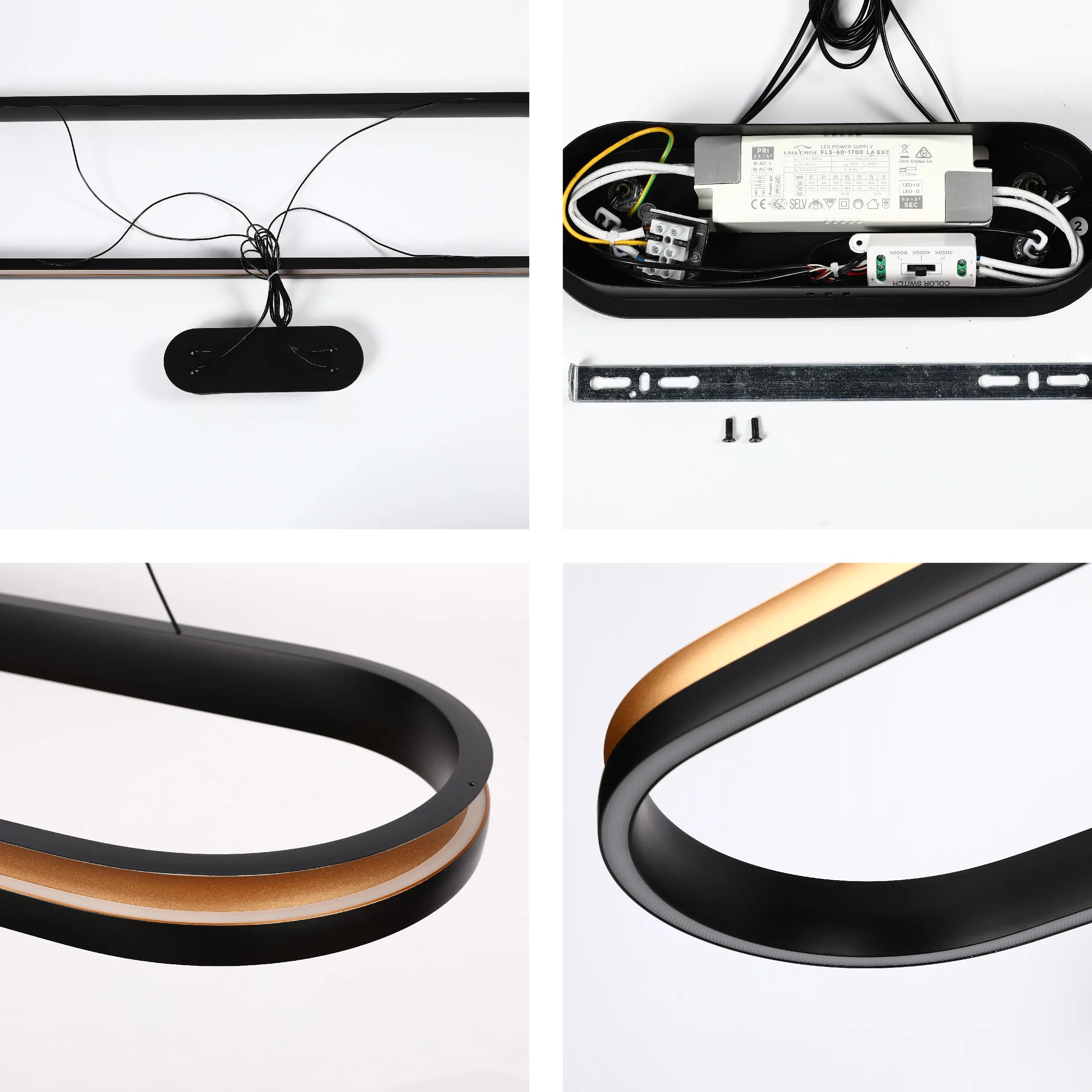 Lámpara Colgante LED Moderna en Negro y Dorado - Niveles Único, Doble, Triple y Oblonga