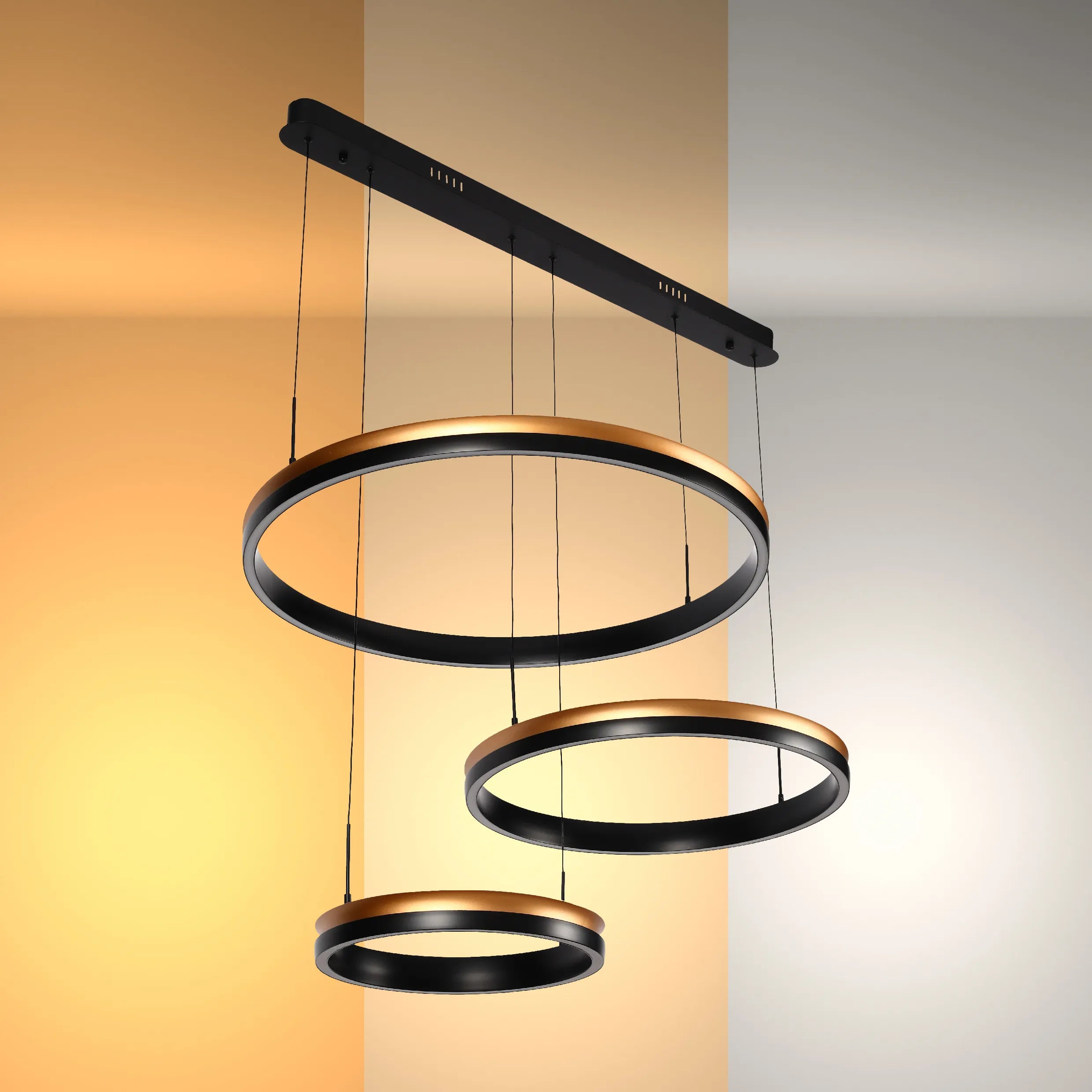 Lámpara Colgante LED Moderna en Negro y Dorado - Niveles Único, Doble, Triple y Oblonga