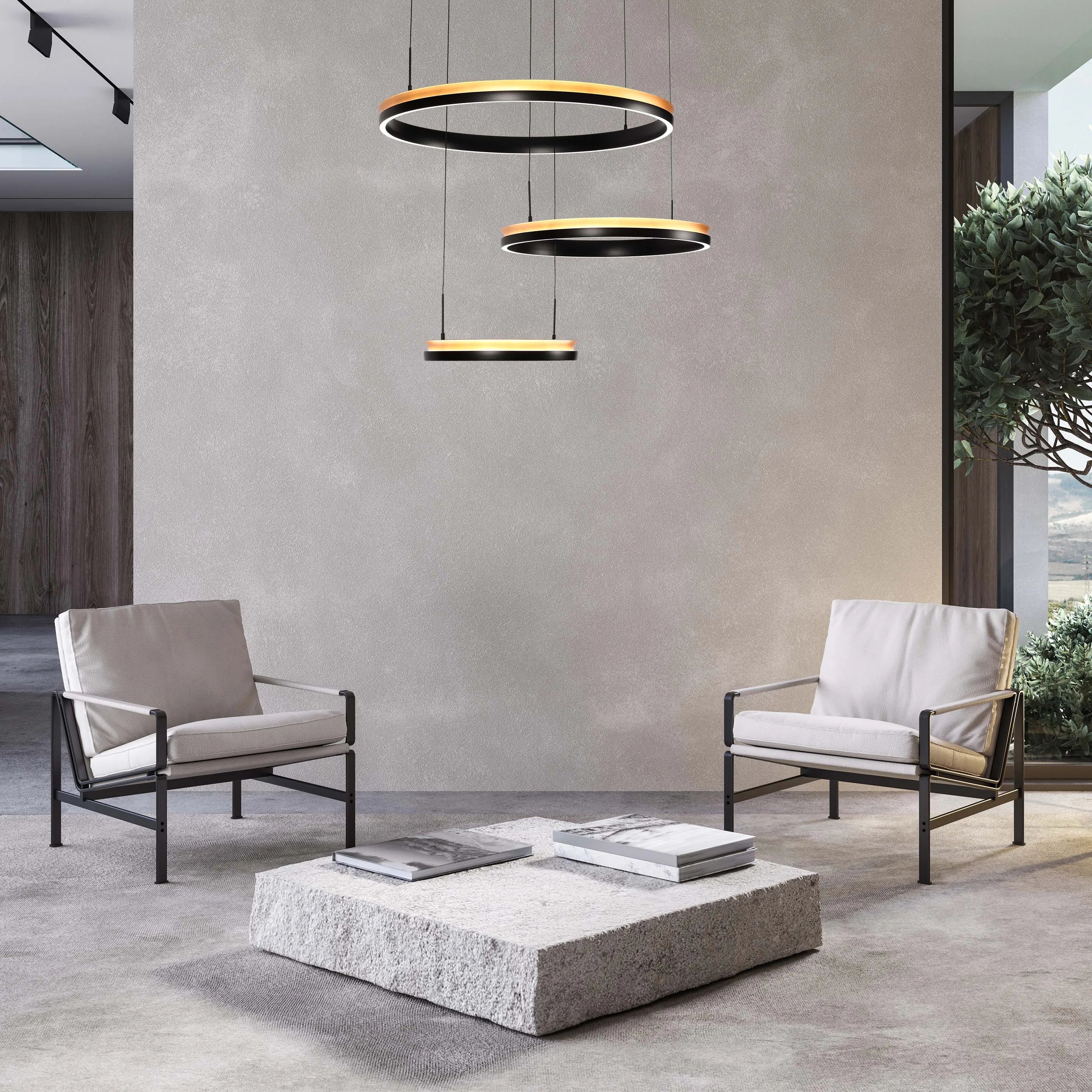 Lámpara Colgante LED Moderna en Negro y Dorado - Niveles Único, Doble, Triple y Oblonga