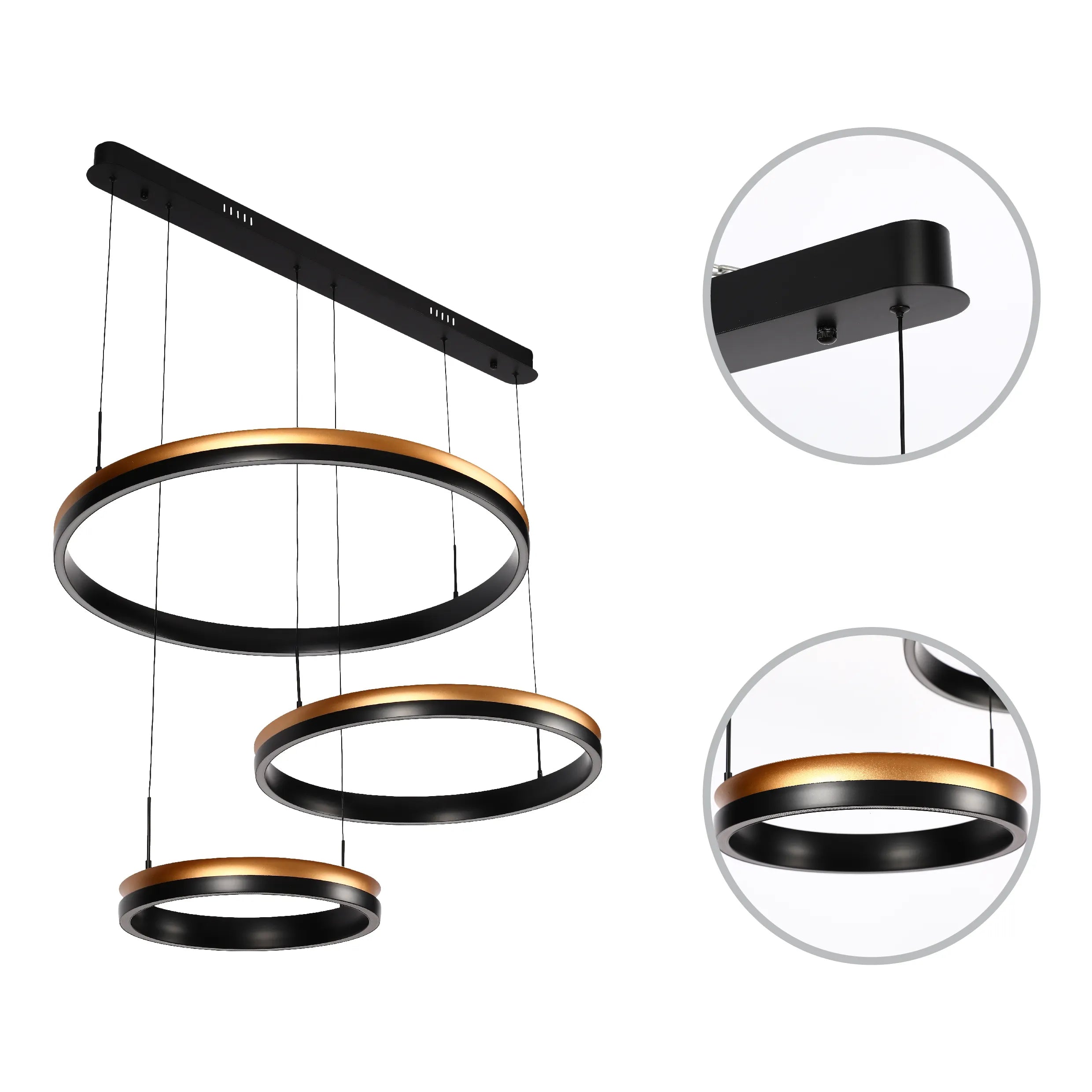 Lámpara Colgante LED Moderna en Negro y Dorado - Niveles Único, Doble, Triple y Oblonga