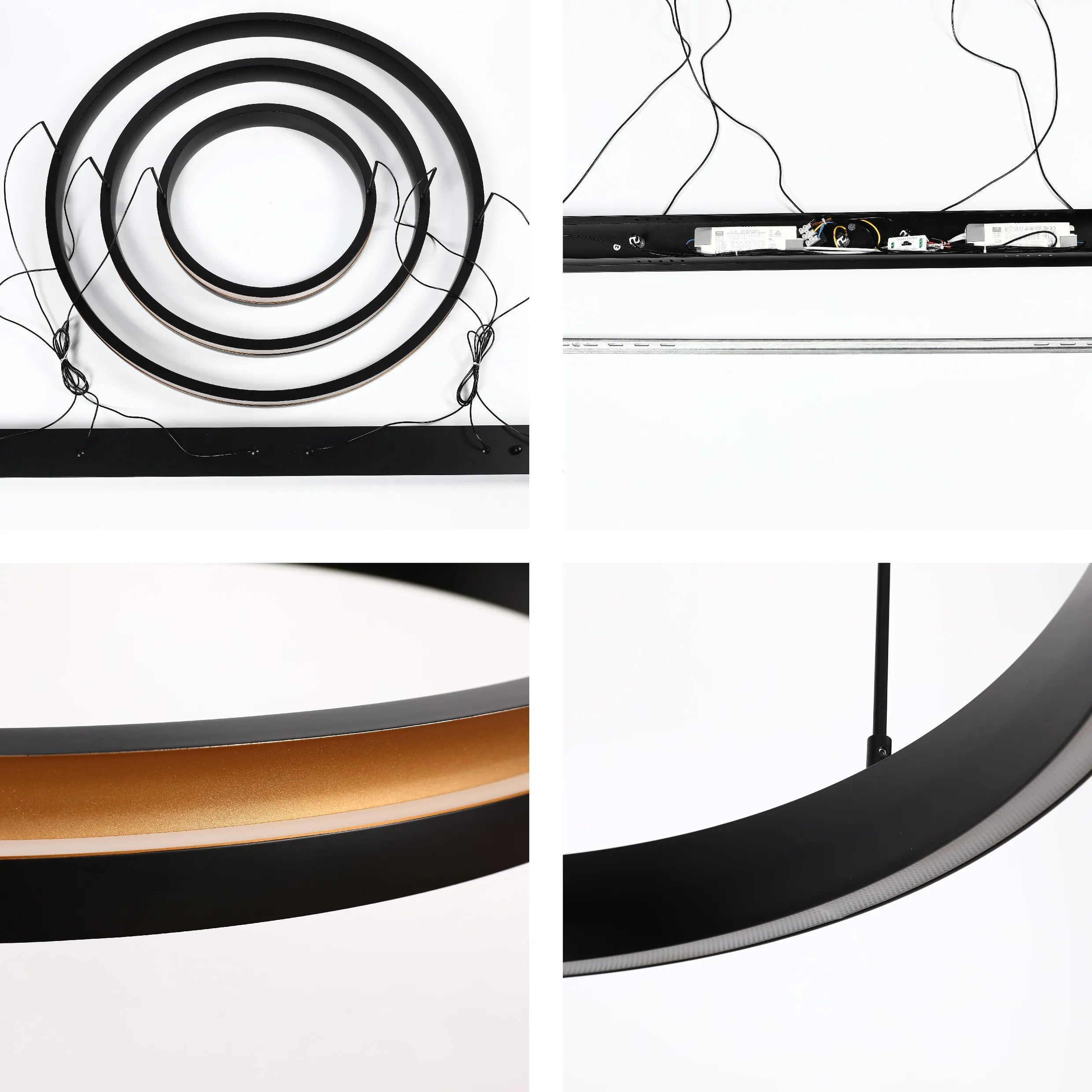 Lámpara Colgante LED Moderna en Negro y Dorado - Niveles Único, Doble, Triple y Oblonga