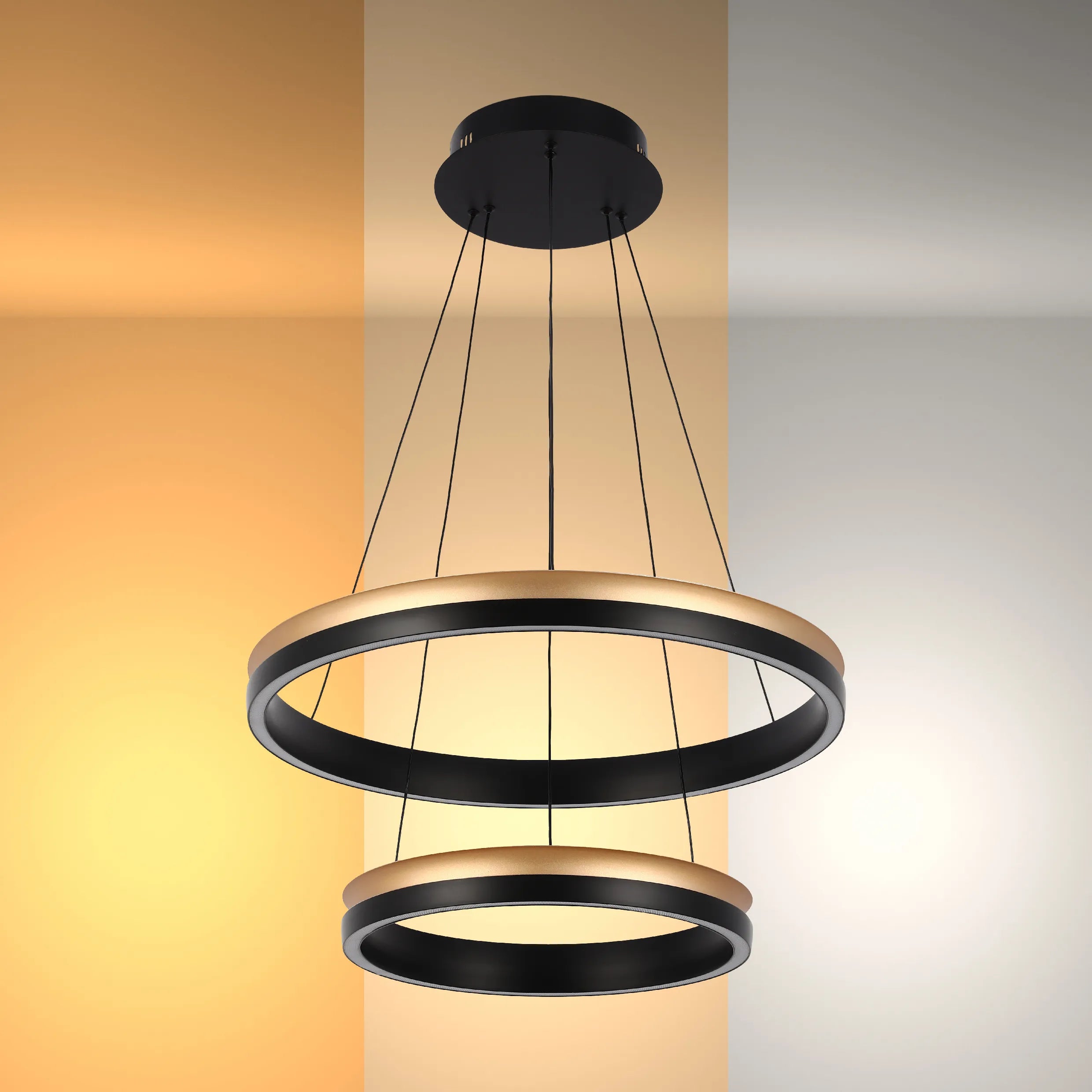 Lámpara Colgante LED Moderna en Negro y Dorado - Niveles Único, Doble, Triple y Oblonga