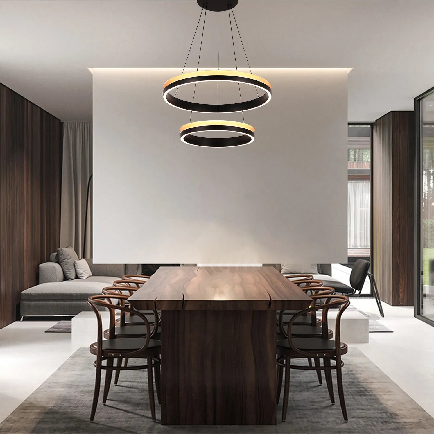 Lámpara Colgante LED Moderna en Negro y Dorado - Niveles Único, Doble, Triple y Oblonga