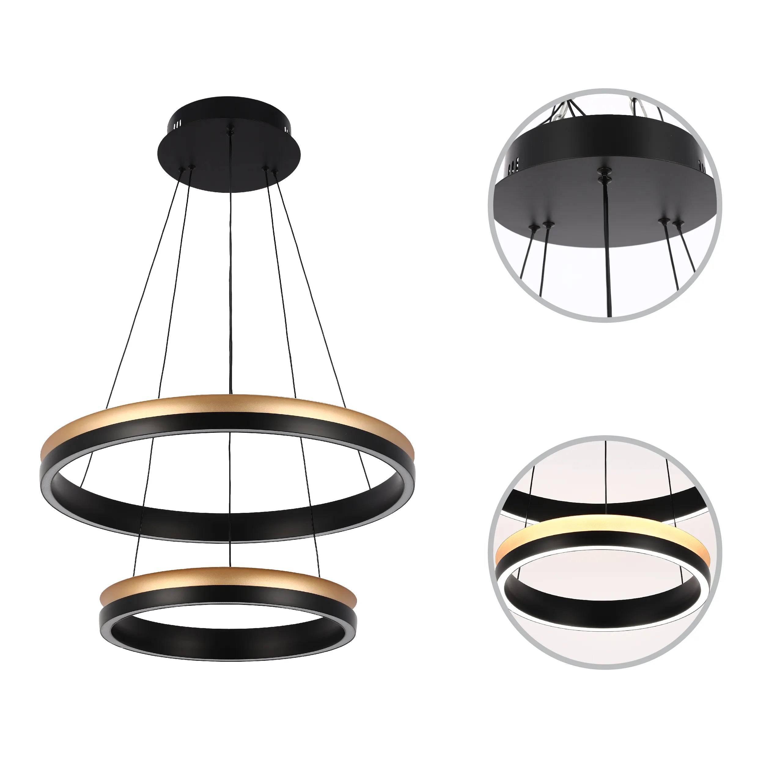 Lámpara Colgante LED Moderna en Negro y Dorado - Niveles Único, Doble, Triple y Oblonga