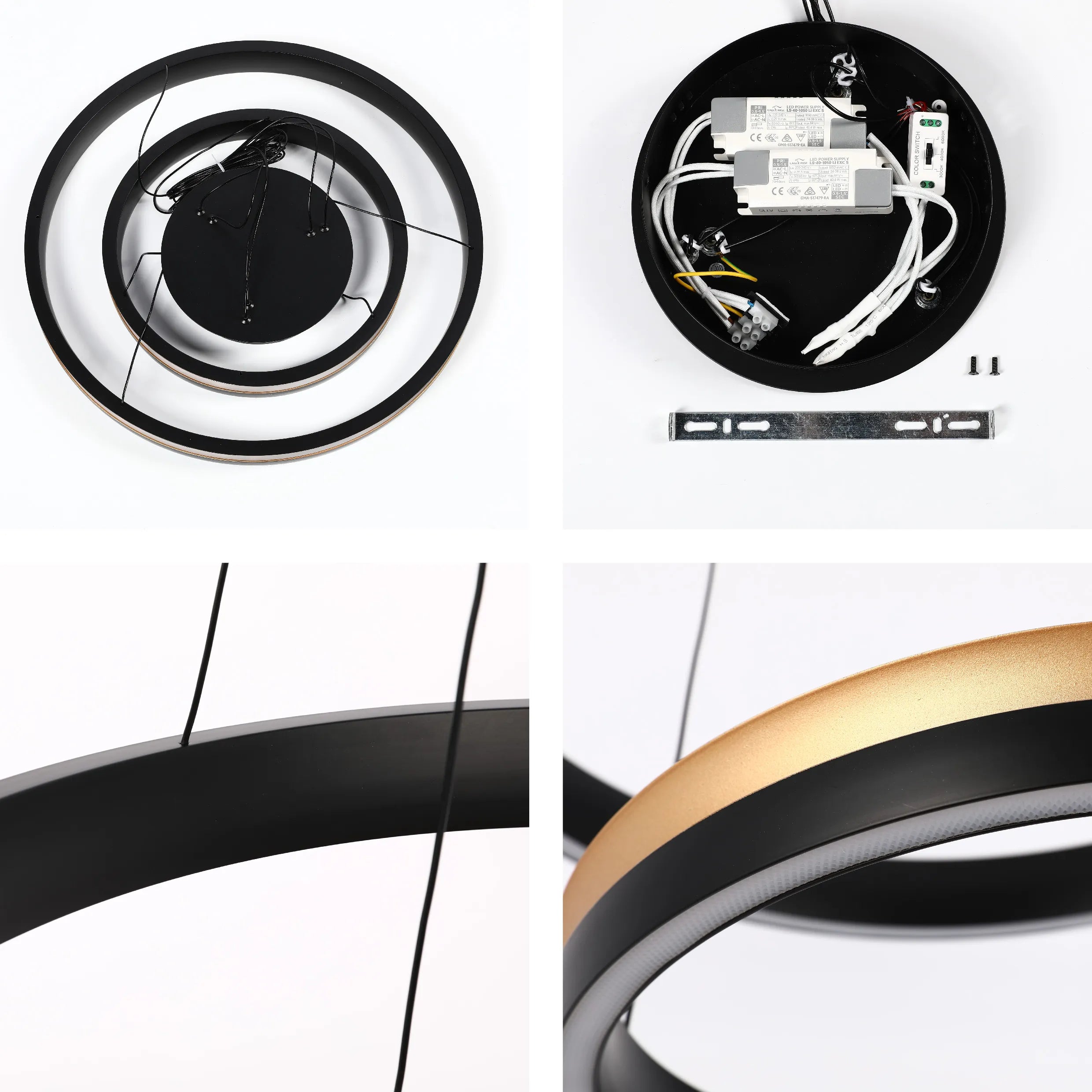 Lámpara Colgante LED Moderna en Negro y Dorado - Niveles Único, Doble, Triple y Oblonga