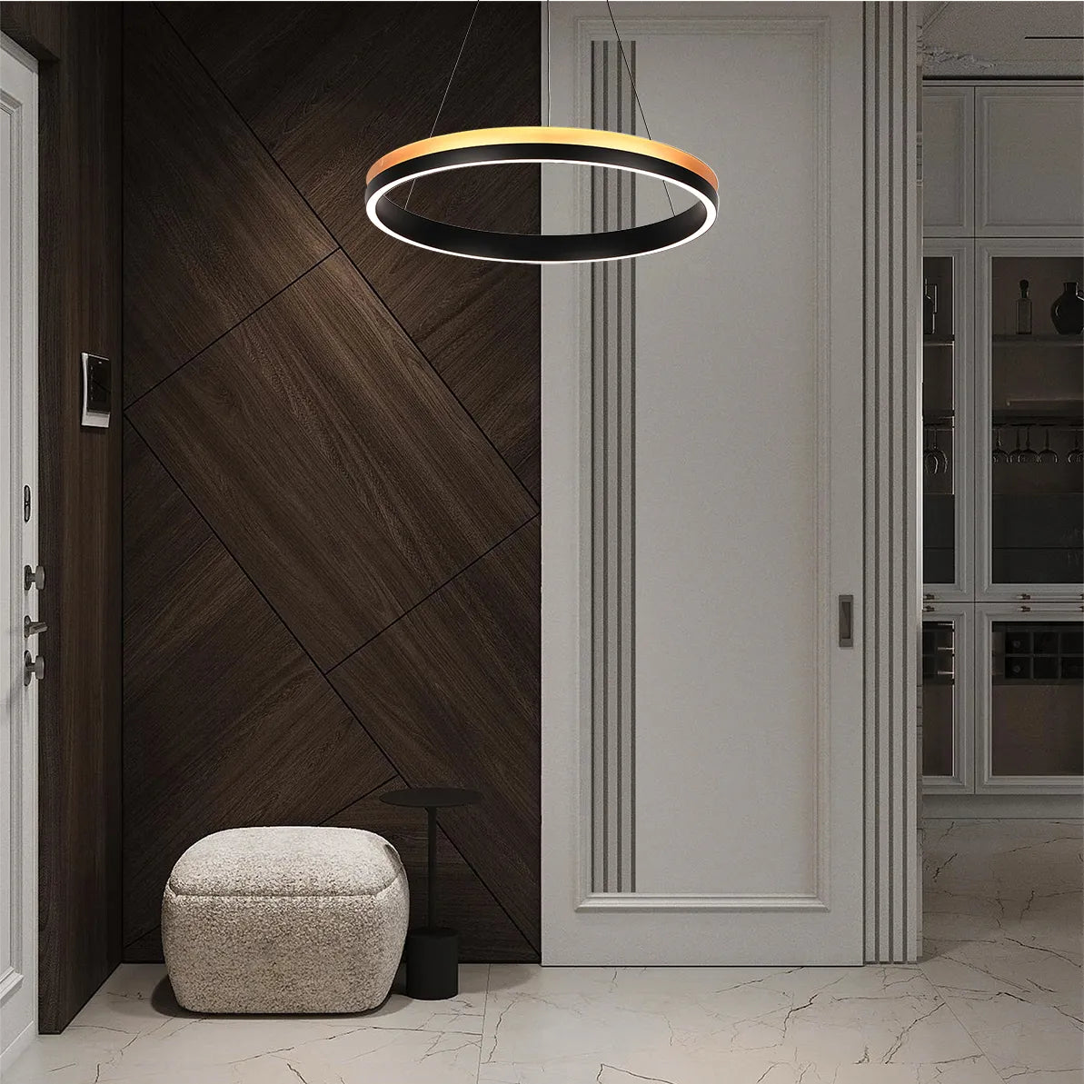 Lámpara Colgante LED Moderna en Negro y Dorado - Niveles Único, Doble, Triple y Oblonga